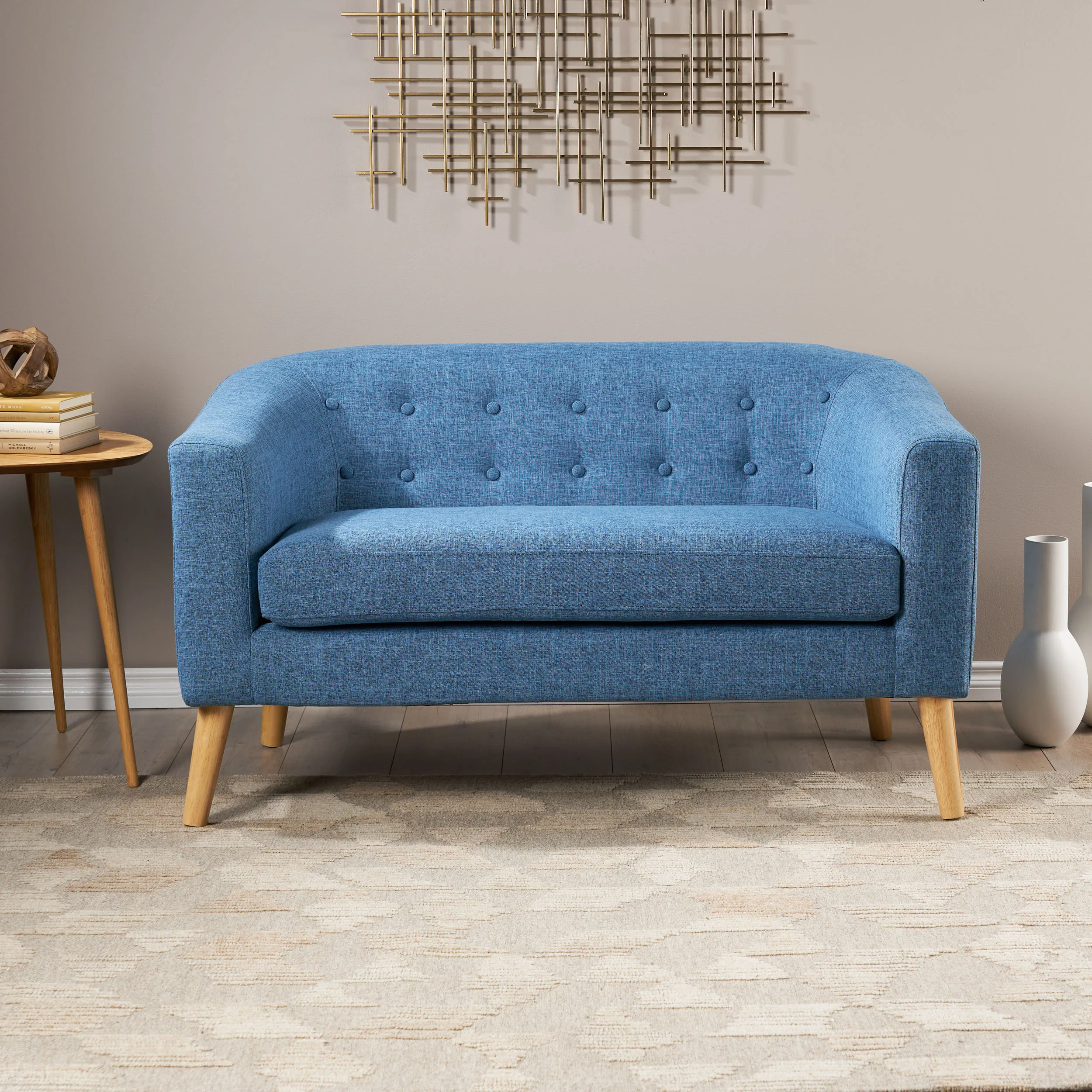 Brony Button Back Mid Century Fabric Modern Loveseat - furnishings