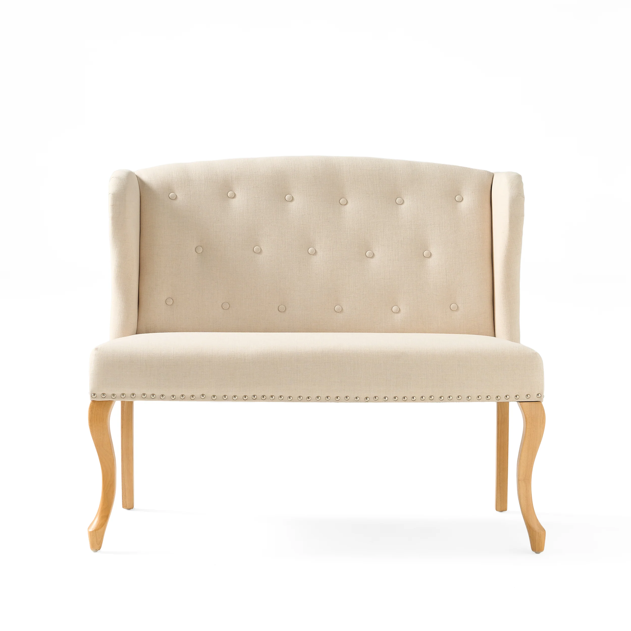 Eva French Country Style Tufted Beige Fabric Wingback Bench - furnishings