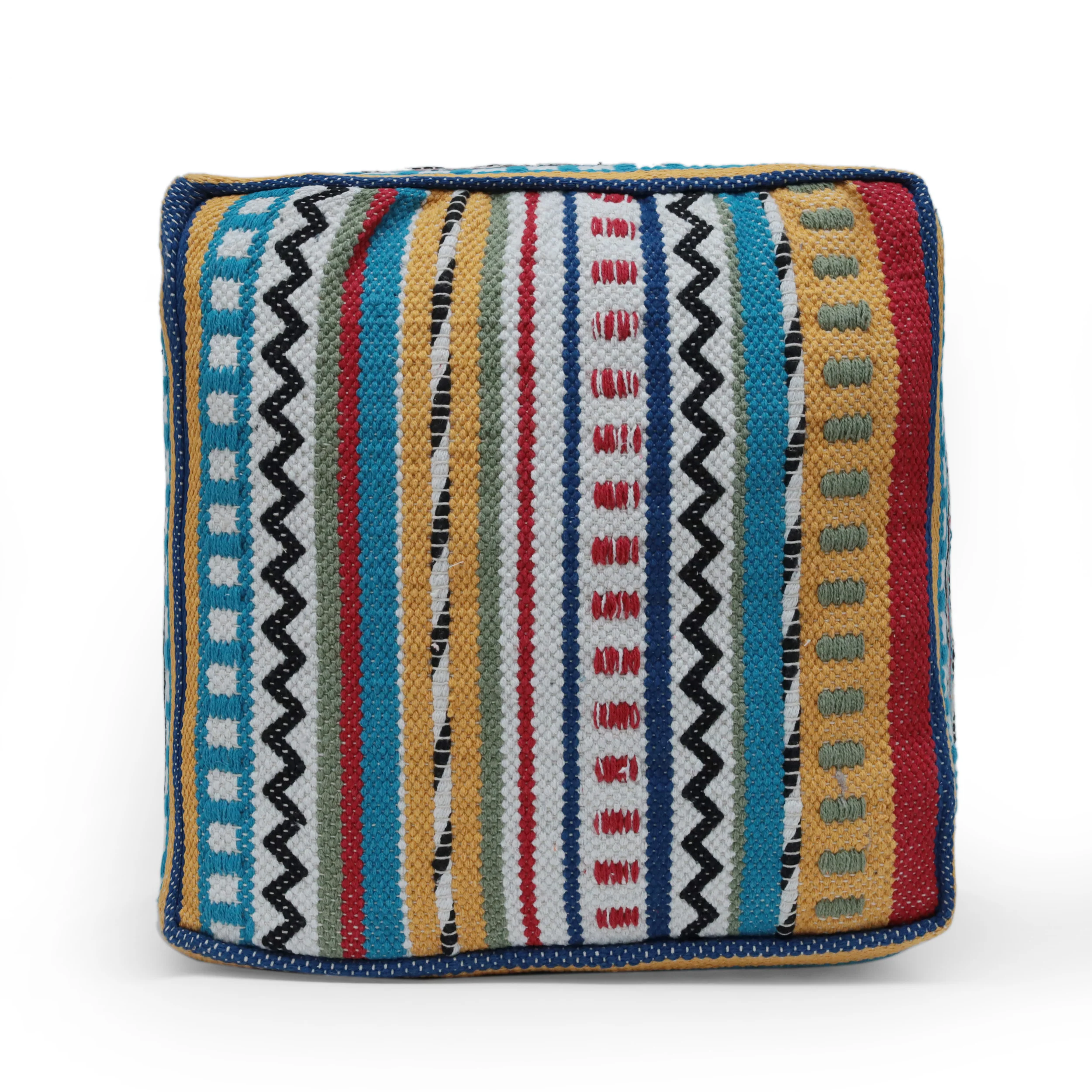 Hilliard Boho Handcrafted Peruvian Print Cube Pouf - furnishings