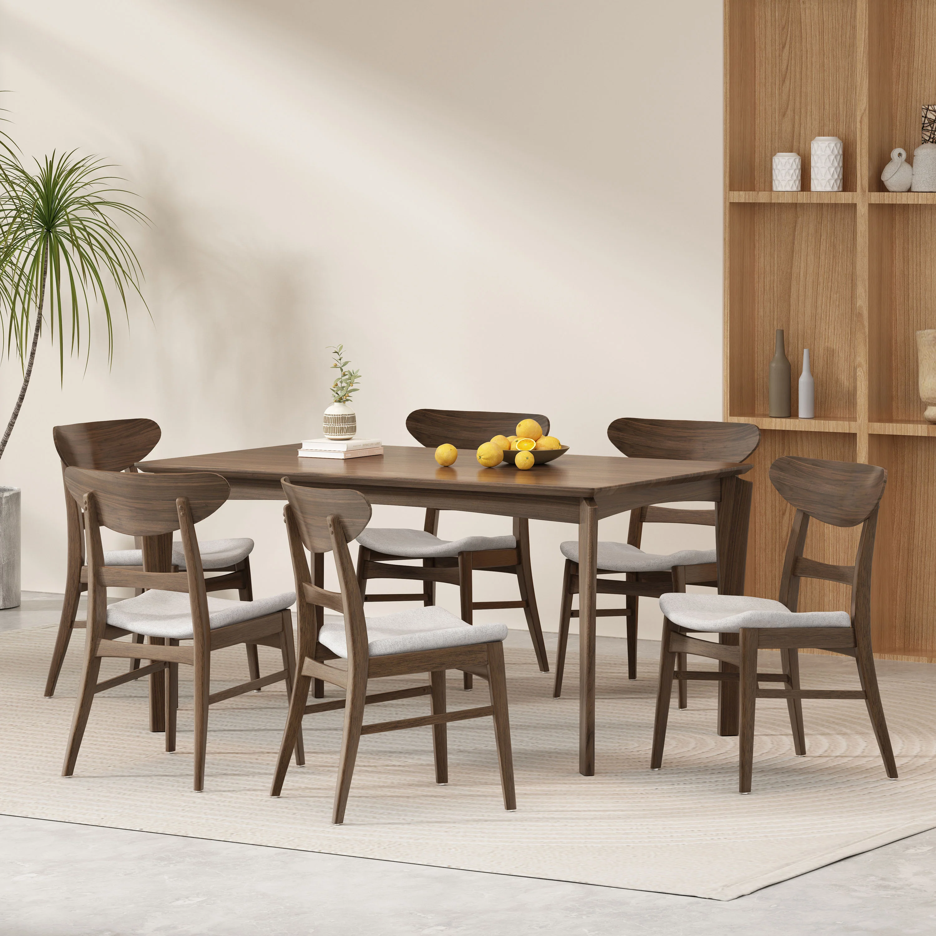 Atherton Wood and Fabric 7 Piece Dining Set - furnishings