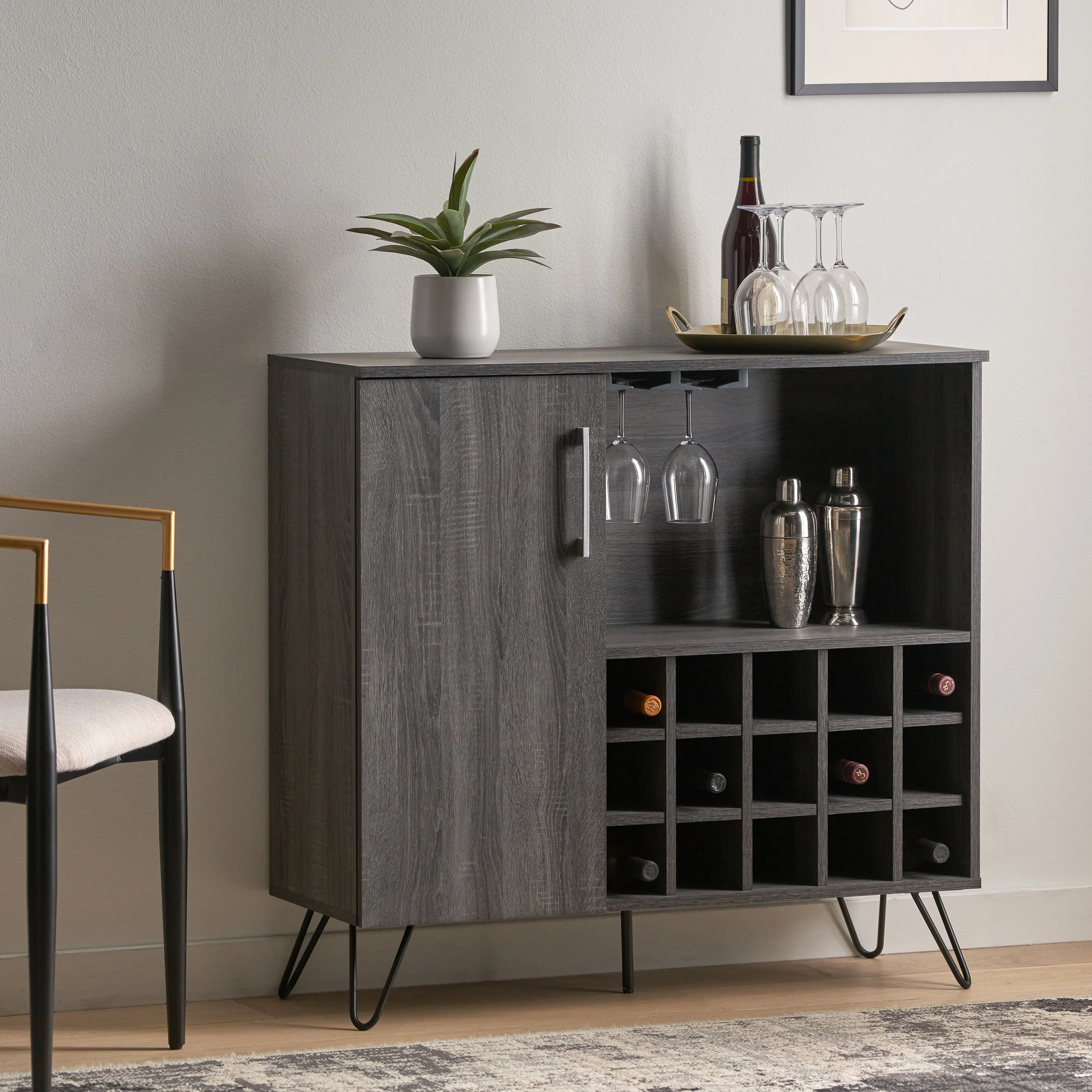 Lochner Mid Century Modern Wine Rack Bar Cabinet - furnishings
