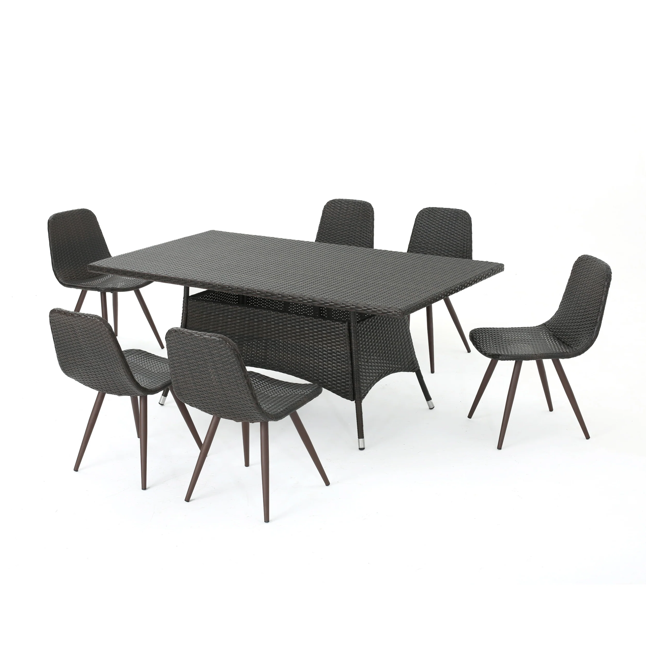 Hendrickson Outdoor 7 Piece Multi-brown Wicker Rectangular Dining Set - furnishings