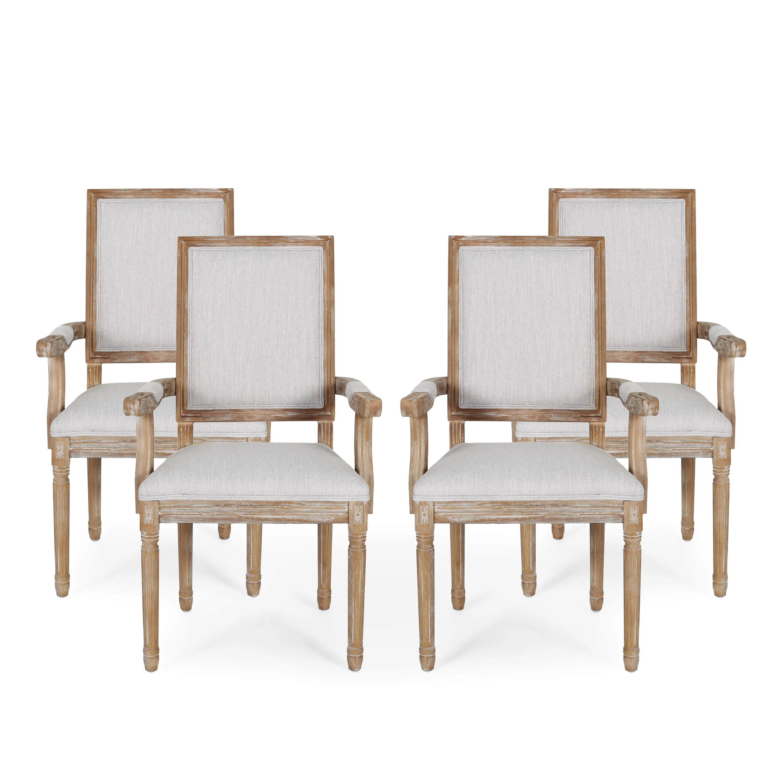 Ashlyn French Country Fabric Upholstered Wood Dining Chairs, Set of 4 - furnishings