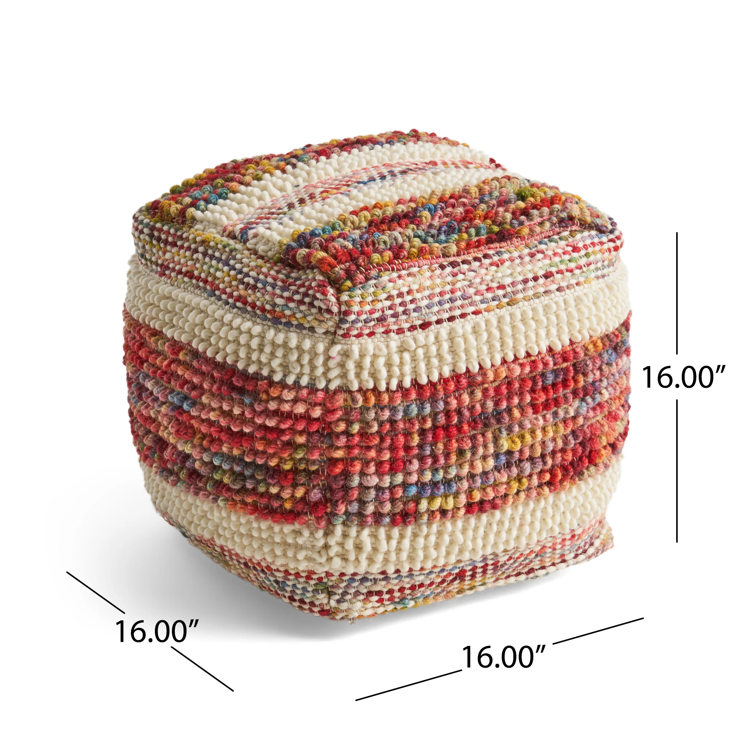 Trevin Boho Wool and Cotton Ottoman Pouf - furnishings