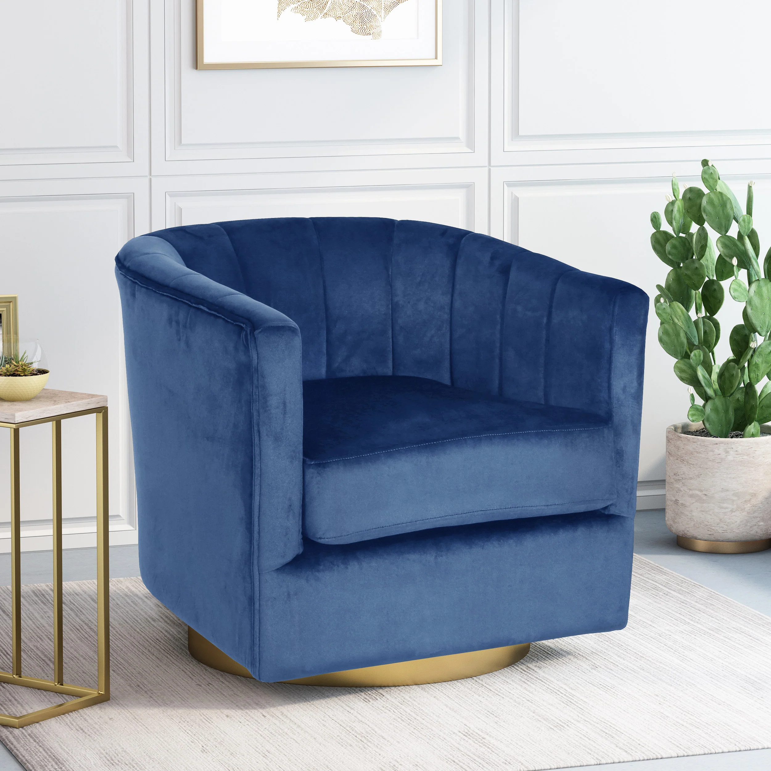 Blairmont Modern Glam Channel Stitch Velvet Swivel Club Chair - furnishings