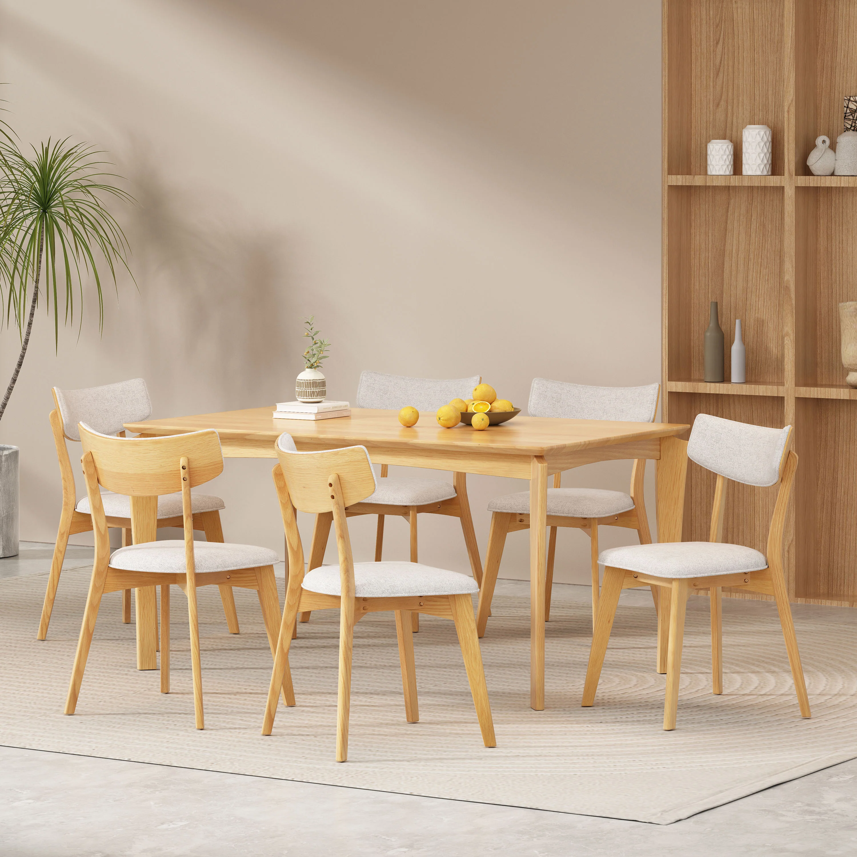 Carnelian Wood and Fabric 7 Piece Dining Set - furnishings