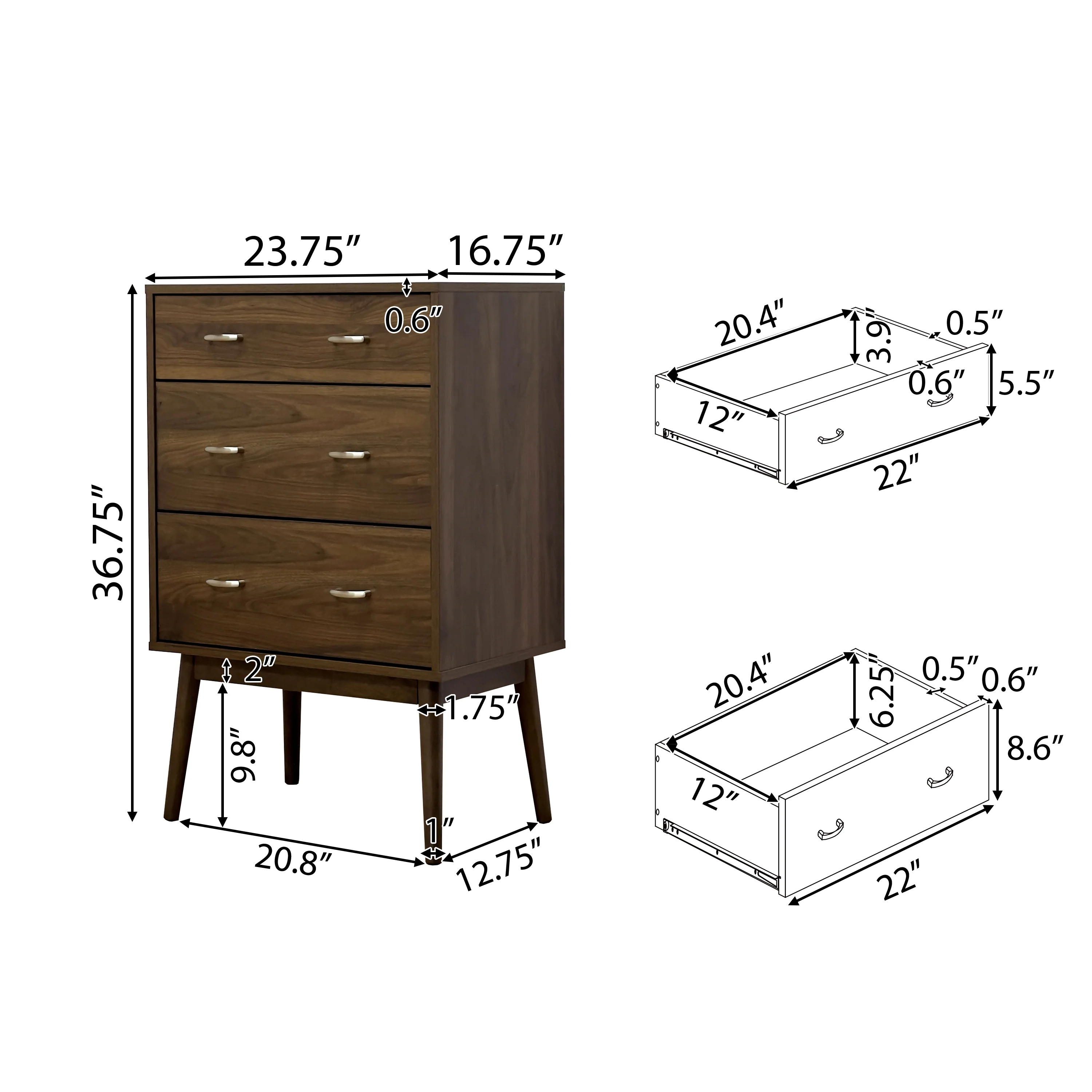 Wilbur Mid Century Modern Wooden 3 Drawer Chest - furnishings