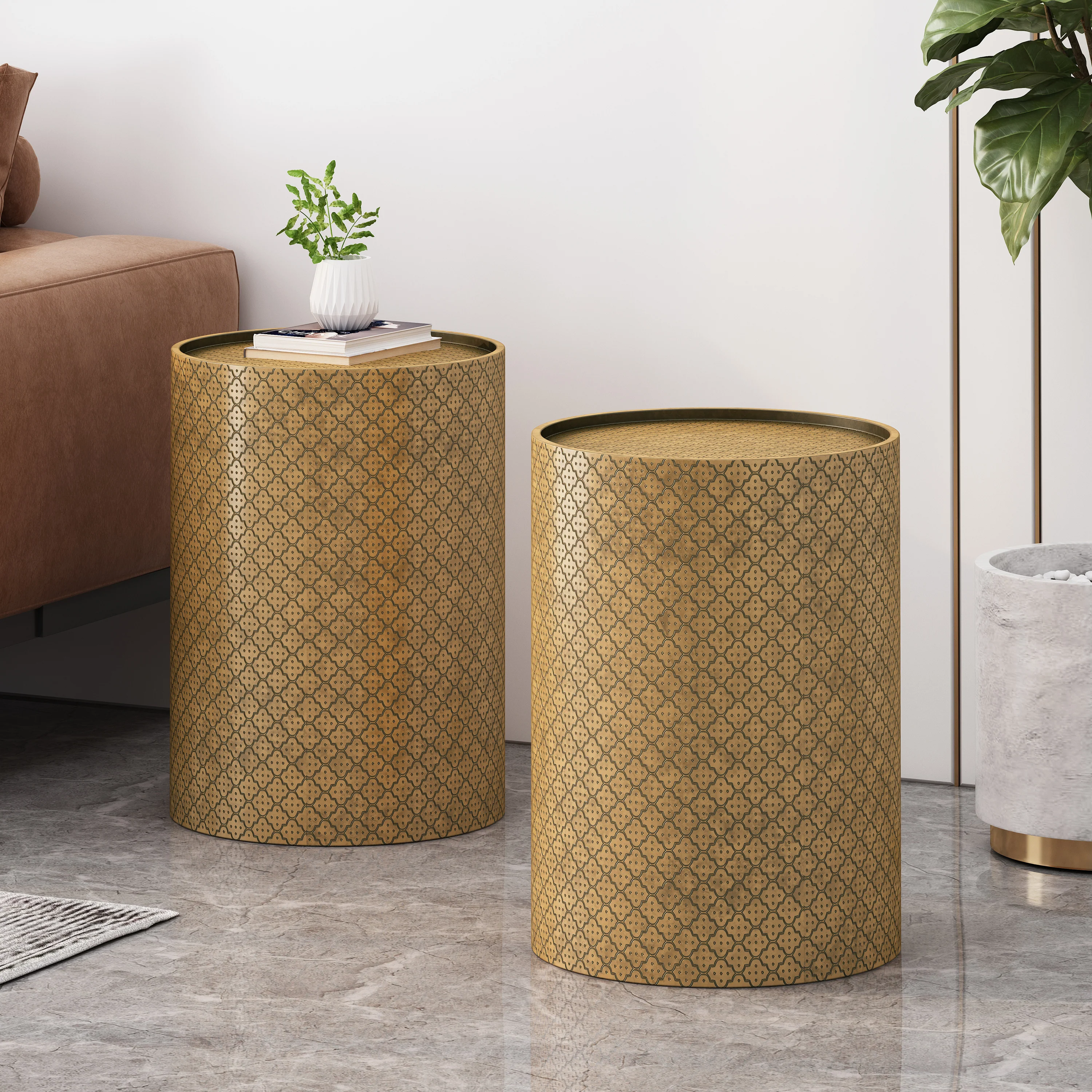 Cossitt Modern Iron Quatrefoil Side Tables, Set of 2 - furnishings