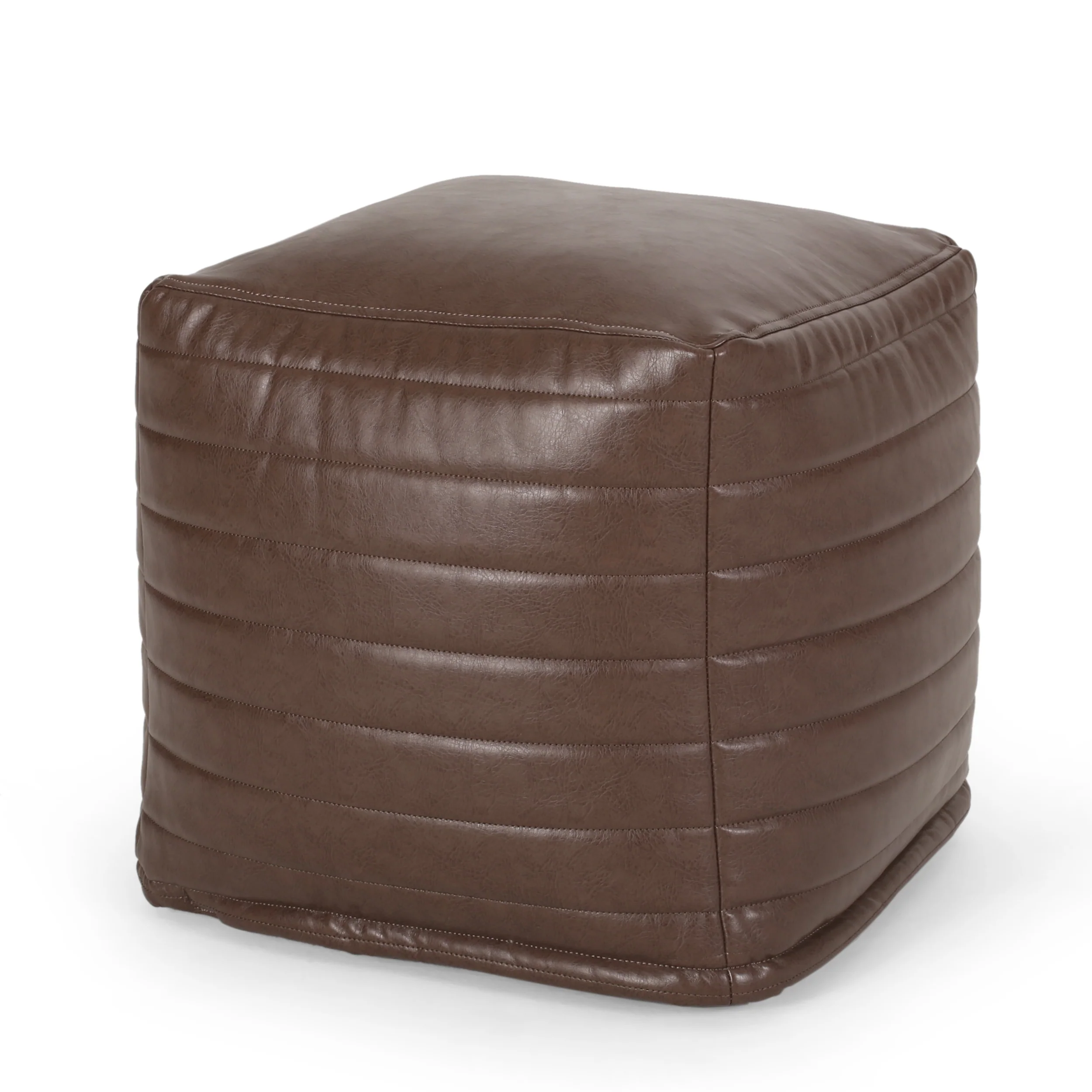 Conrail Contemporary Faux Leather Channel Stitch Pouf - furnishings