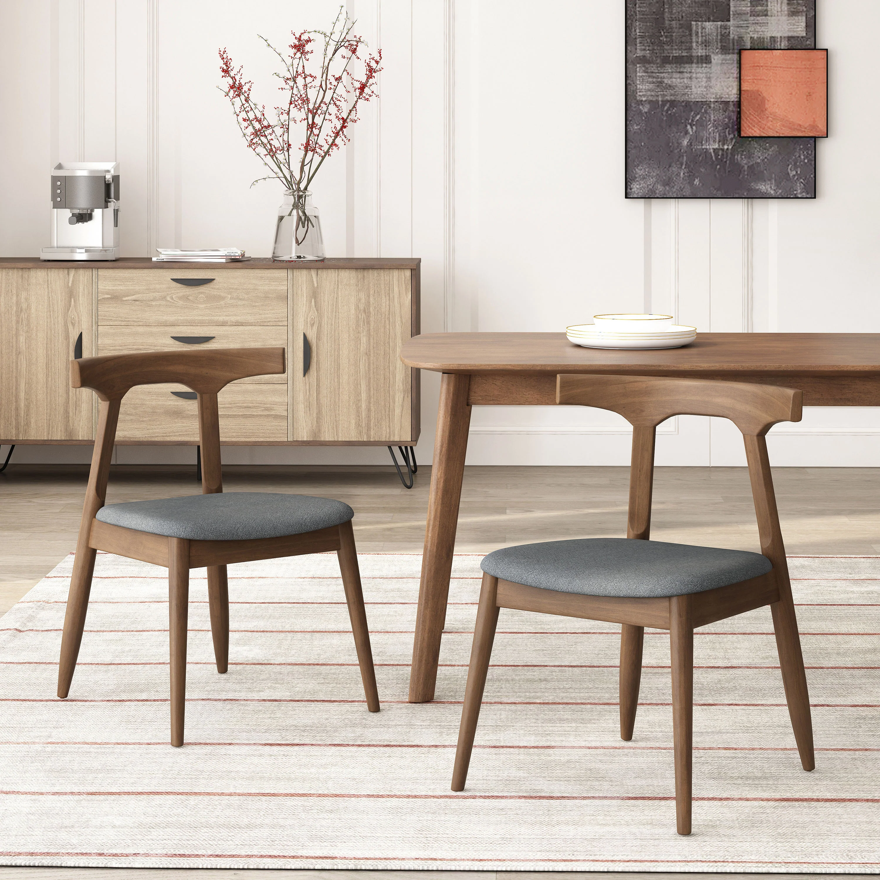 Danmore Mid Century Modern Fabric Upholstered Dining Chairs, Set of 2 - furnishings