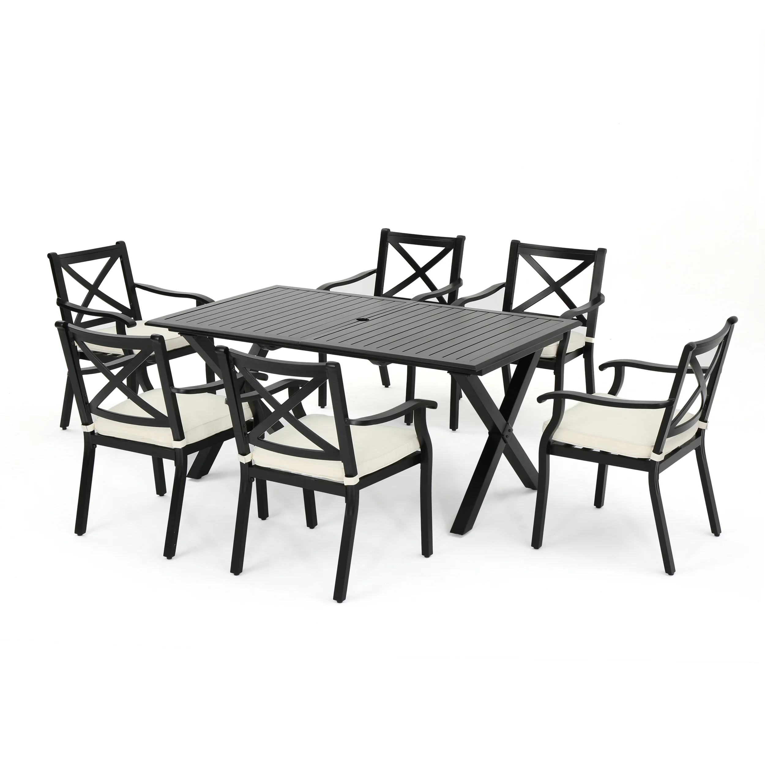 Eowyn Expandable 7-9 Piece Outdoor Cast Aluminum Dining Set w/ Umbrella Hole - furnishings