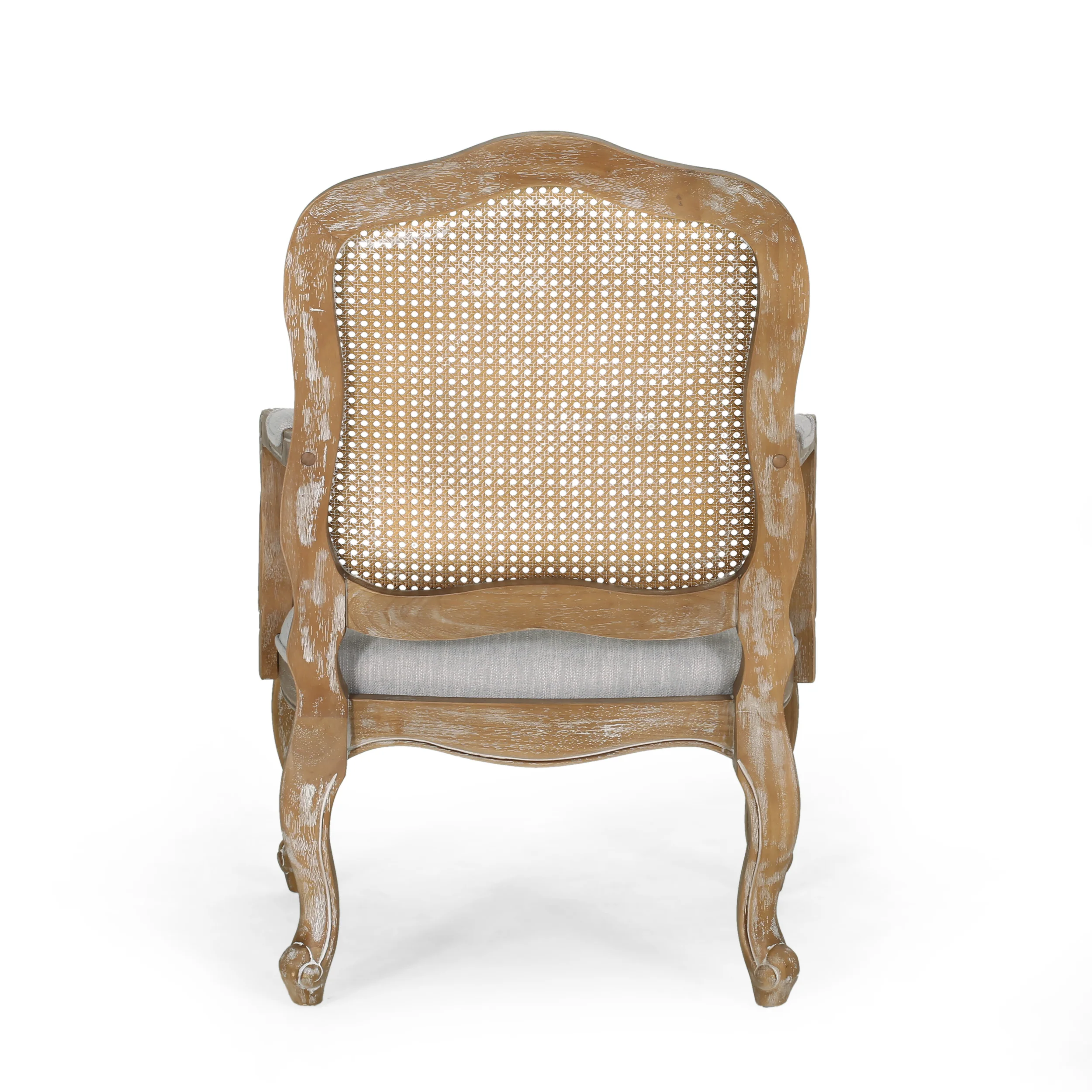 Biorn French Country Wood and Cane Upholstered Dining Armchair - furnishings