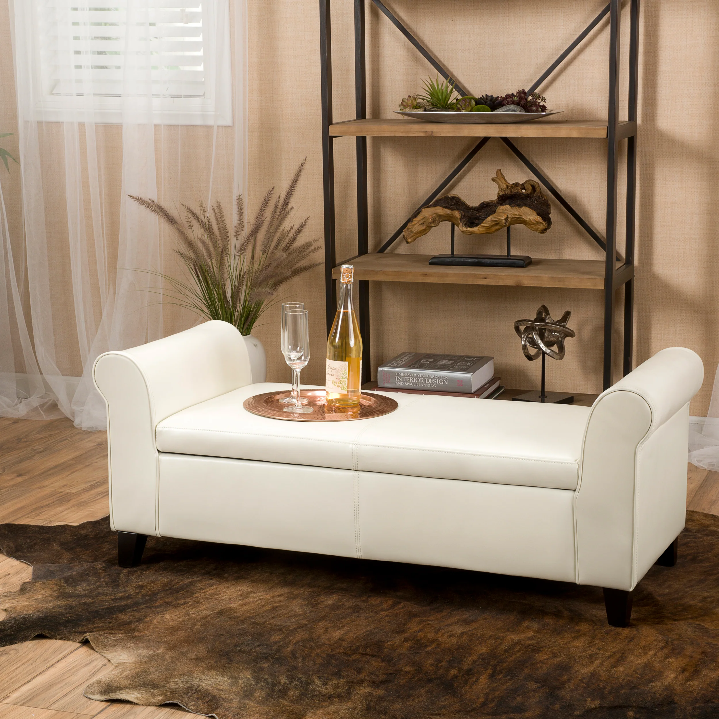 Danbury Contemporary Upholstered Storage Ottoman Bench with Rolled Arms - furnishings
