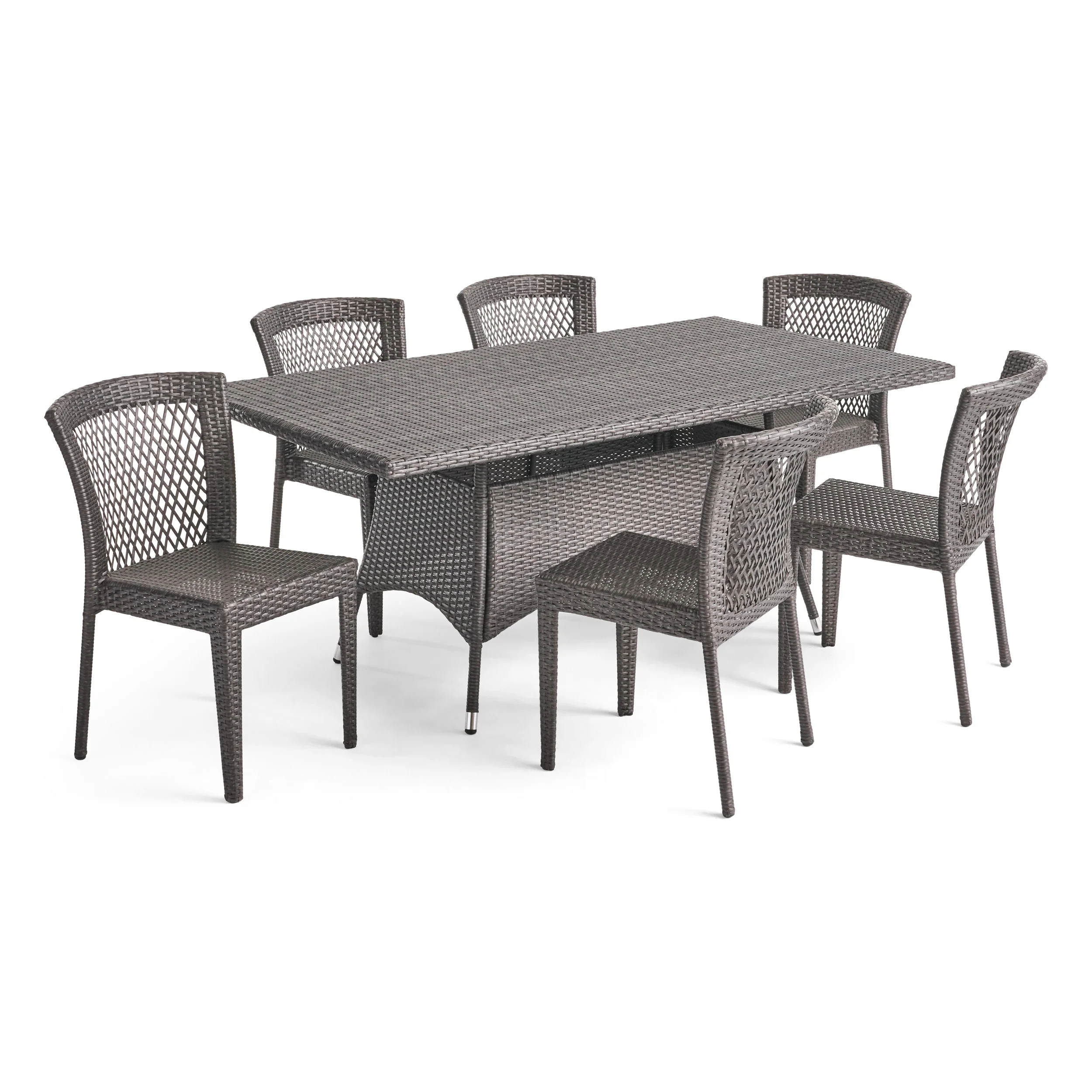 Haley Outdoor 7 Piece Wicker Dining Set, Grey - furnishings
