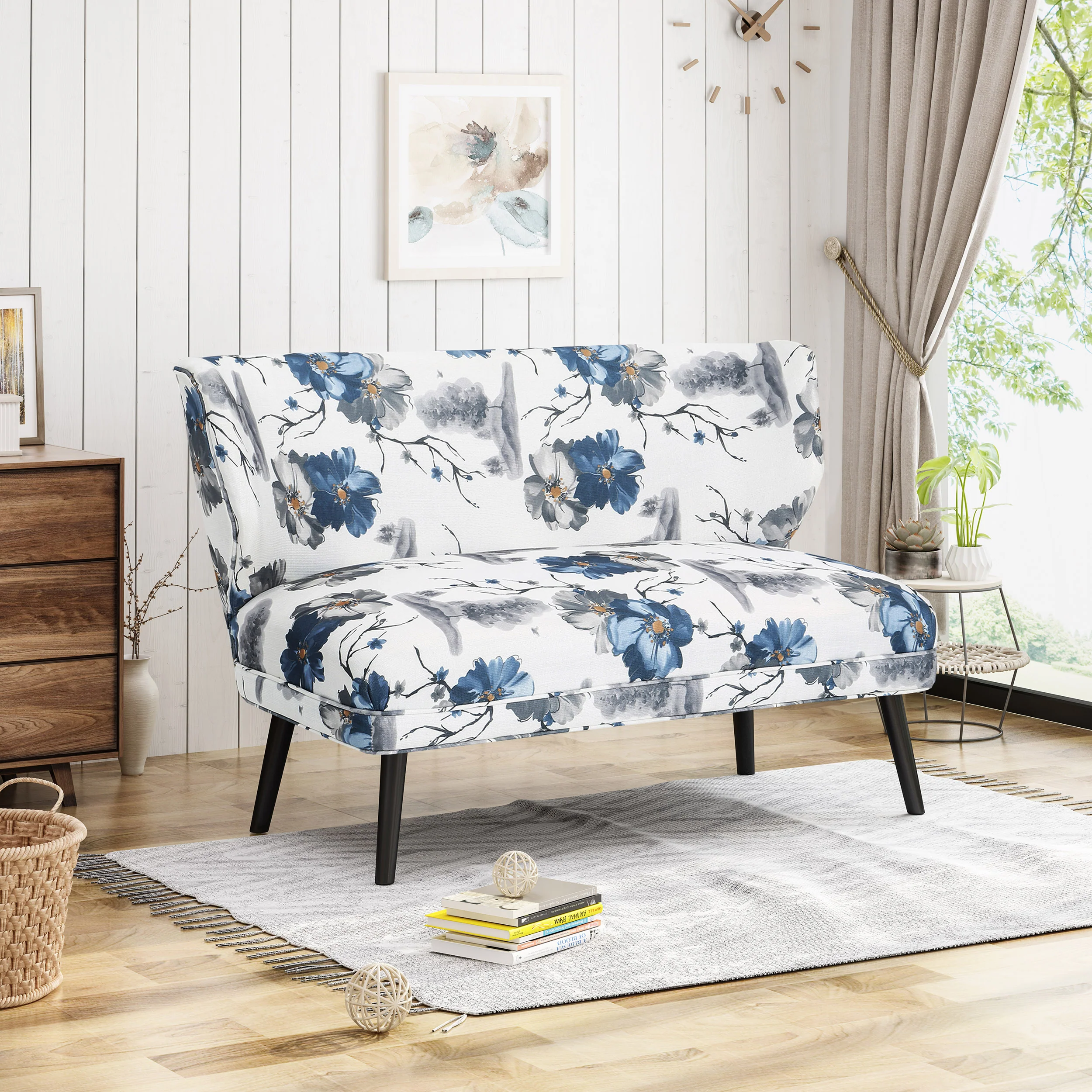 Dumont Modern Mid Century Modern Fabric Settee - furnishings