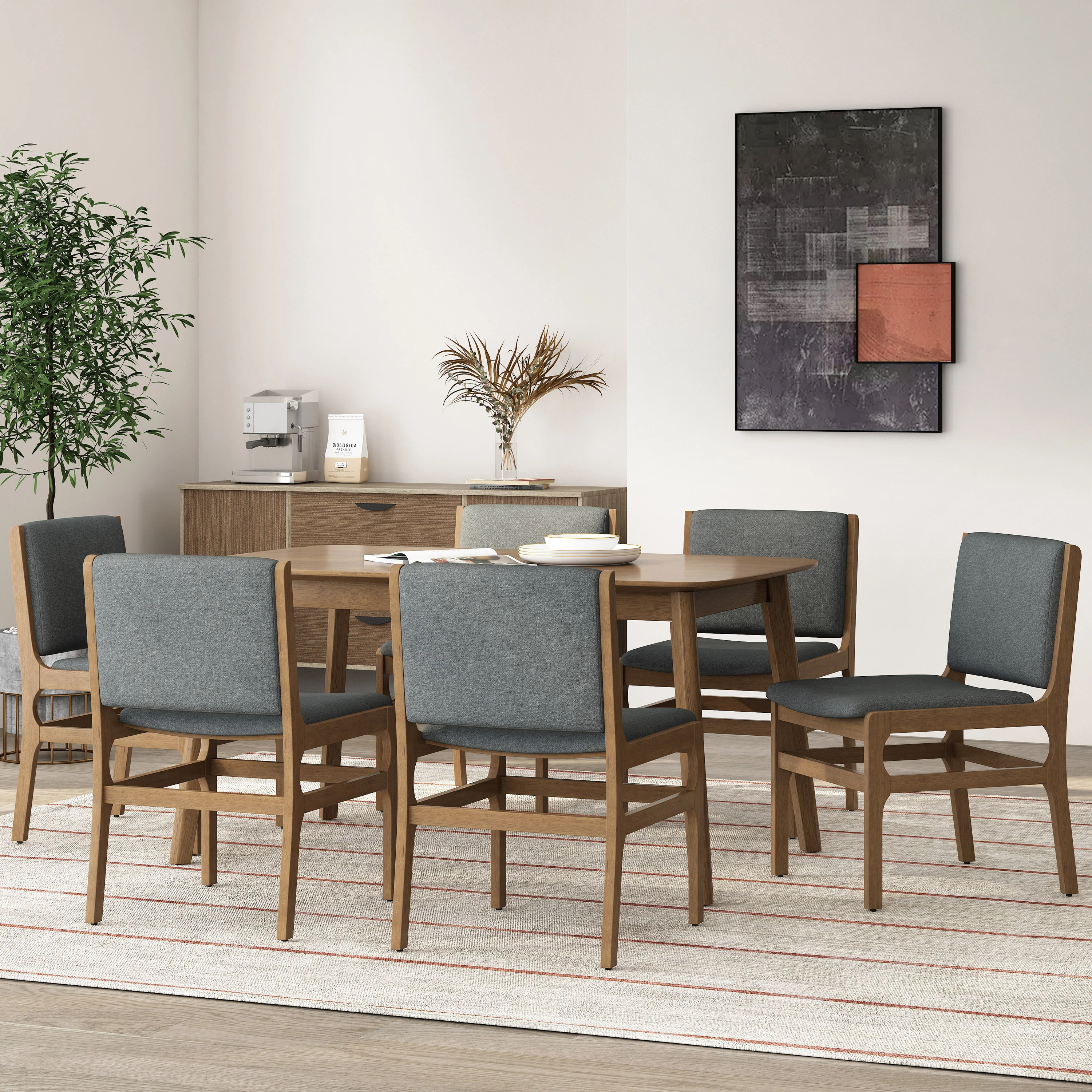 Galtin Contemporary Fabric Upholstered Wood Dining Chairs, Set of 6 - furnishings