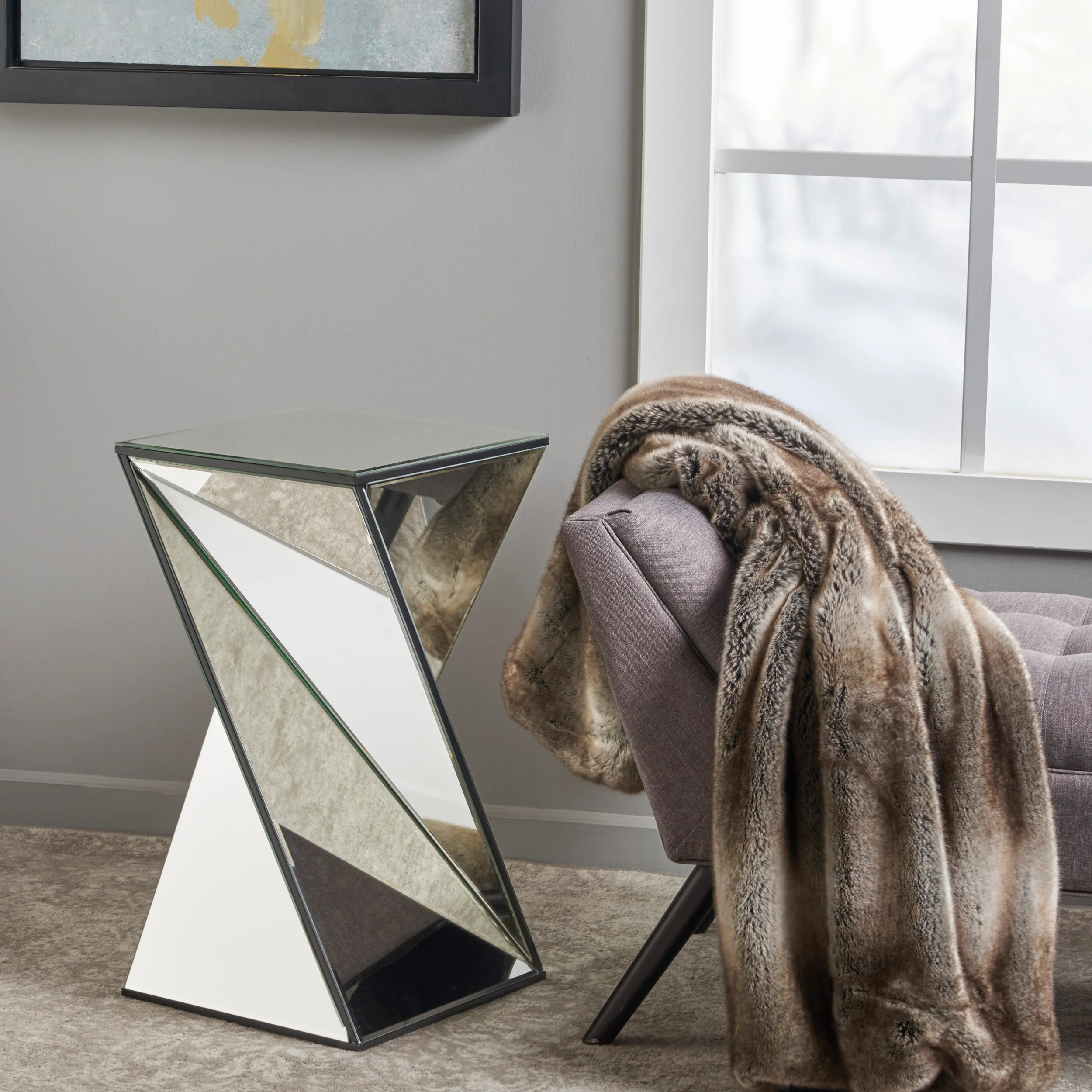 Amler Geometrical Mirrored Side Table - furnishings