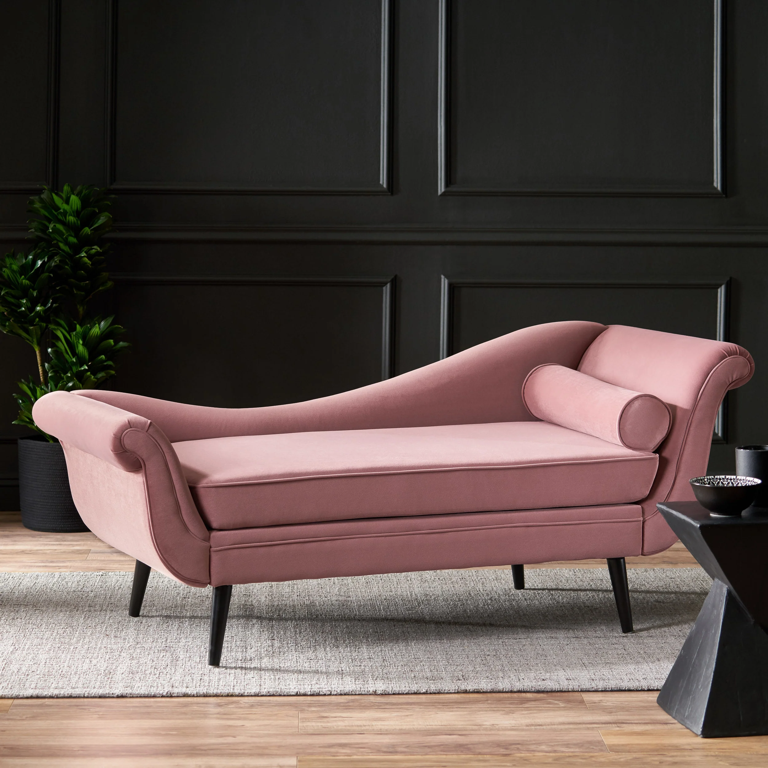 Jakyrah Contemporary Velvet Chaise Lounge with Scroll Arms - furnishings
