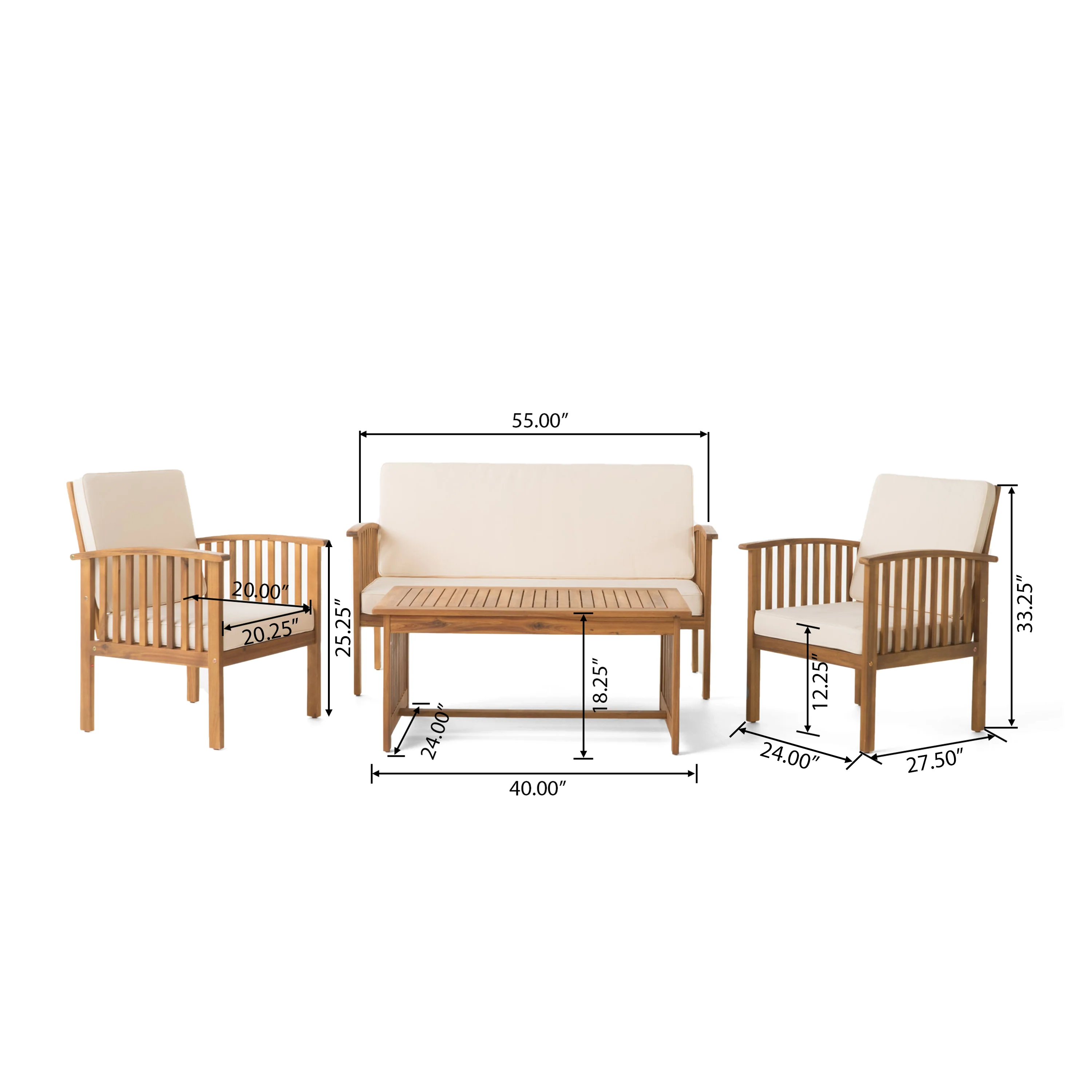 Cape Town Acacia Wood Outdoor Sofa Set - furnishings