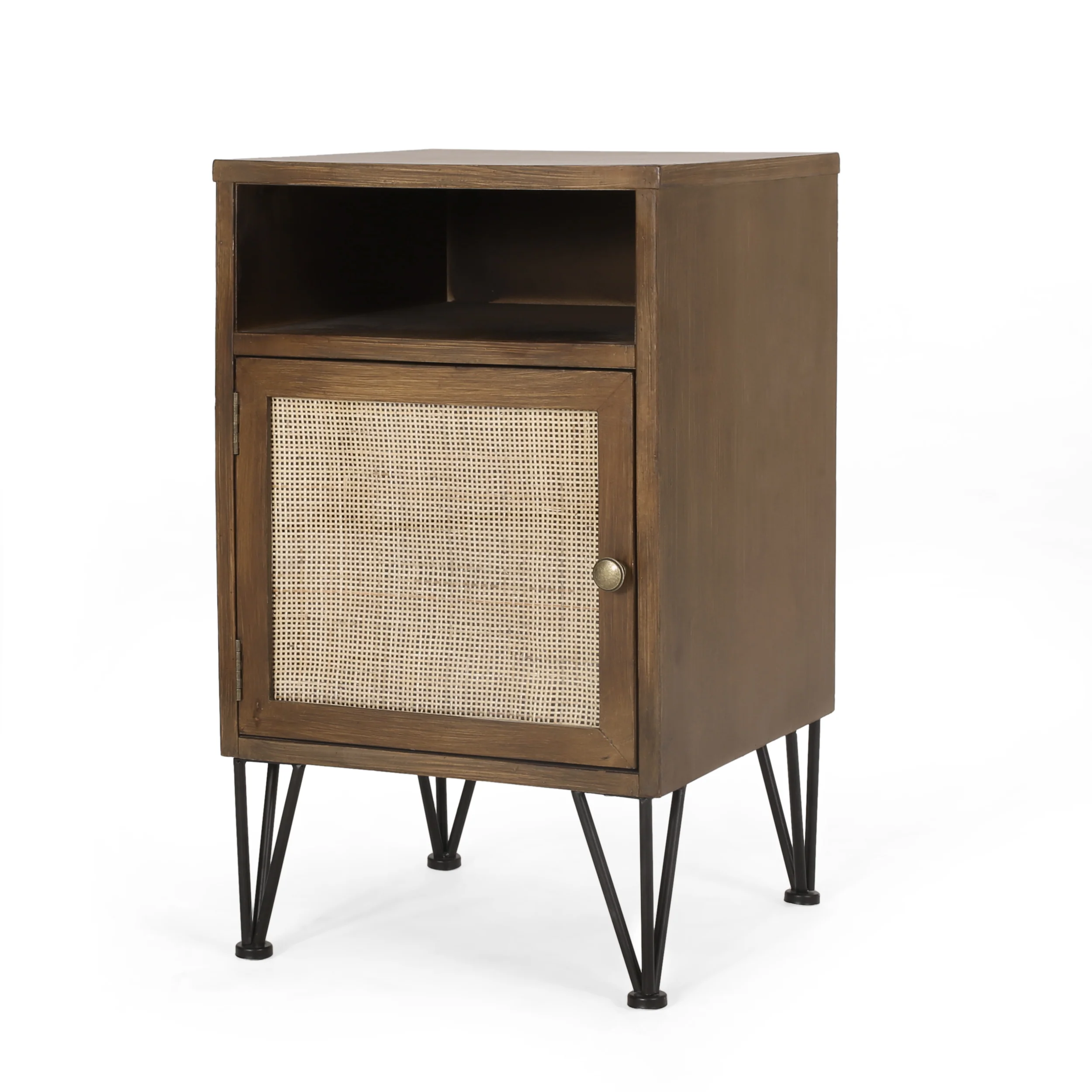 Merlack Contemporary End Table with Storage, Walnut, Natural, and Black - furnishings