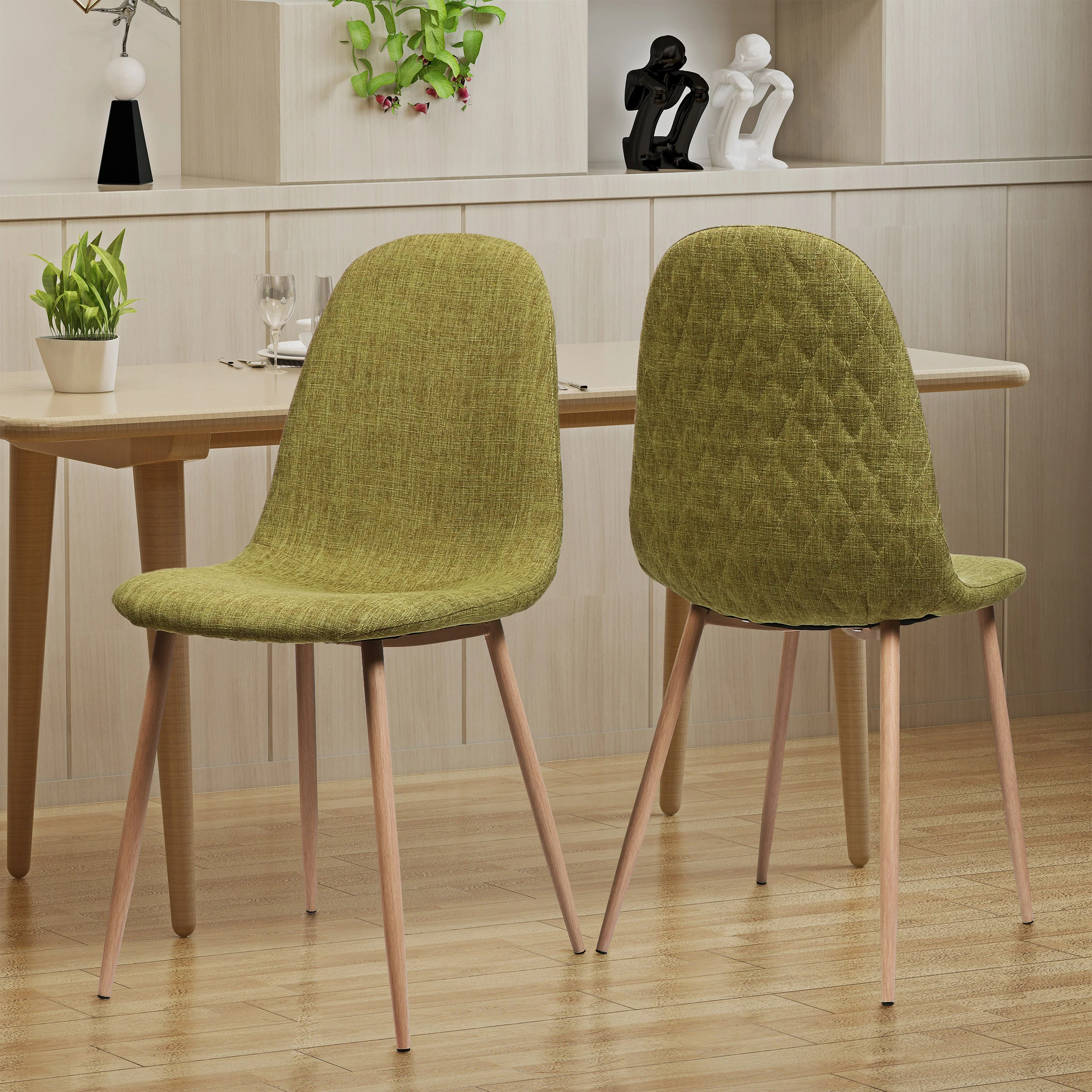 Sherdan Mid Century Fabric Dining Chairs with Wood Finished Legs - Set of 2 - furnishings