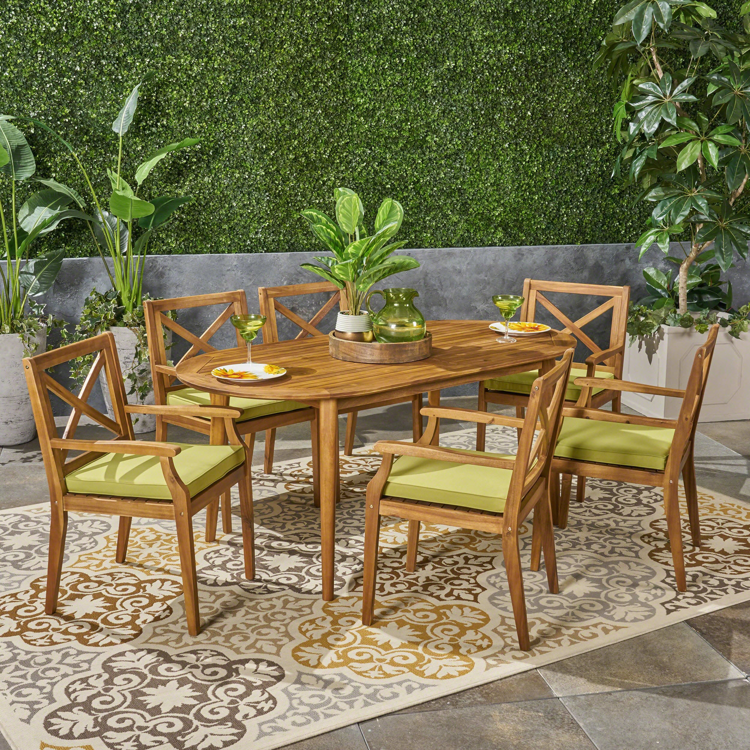 Byrd Outdoor 7 Piece Acacia Wood Dining Set - furnishings