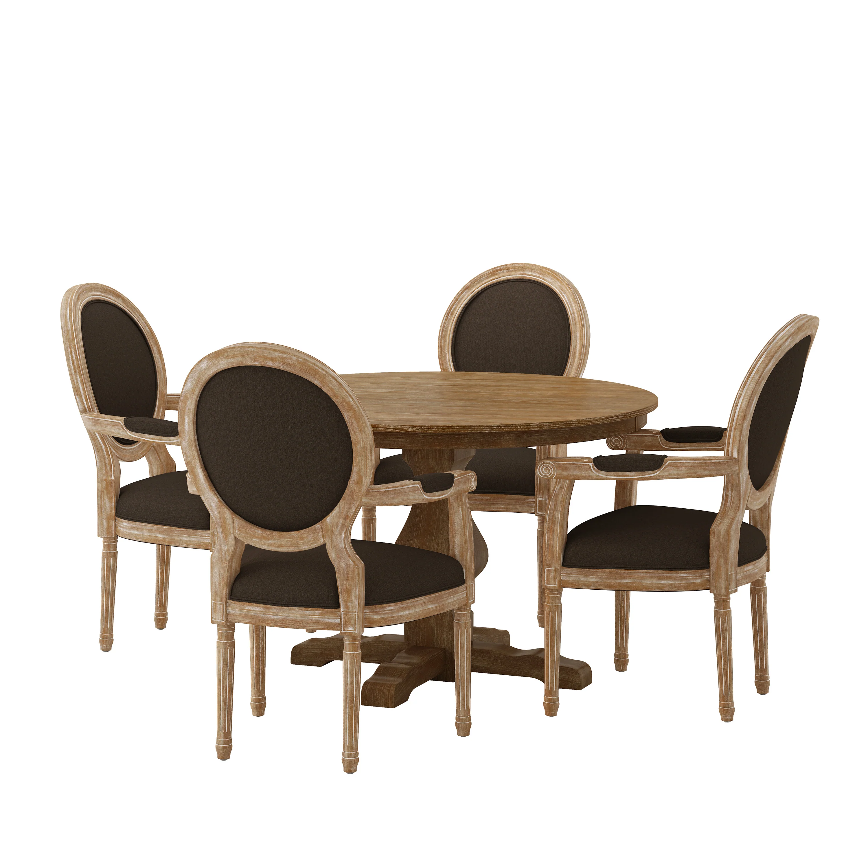 Bryan French Country Fabric Upholstered Wood 5 Piece Circular Dining Set - furnishings