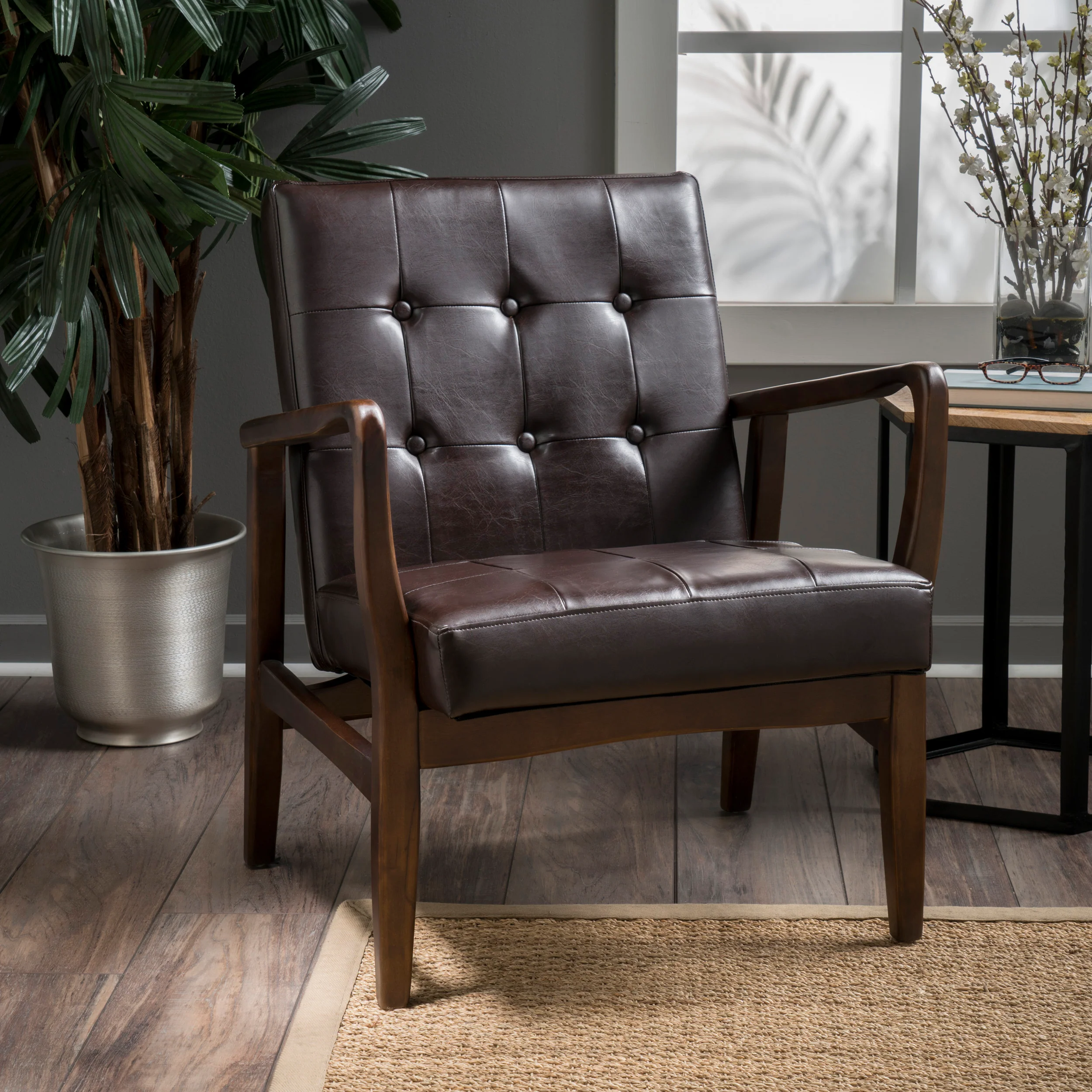 Callisto Mid Century Modern Leather Club Chair - furnishings