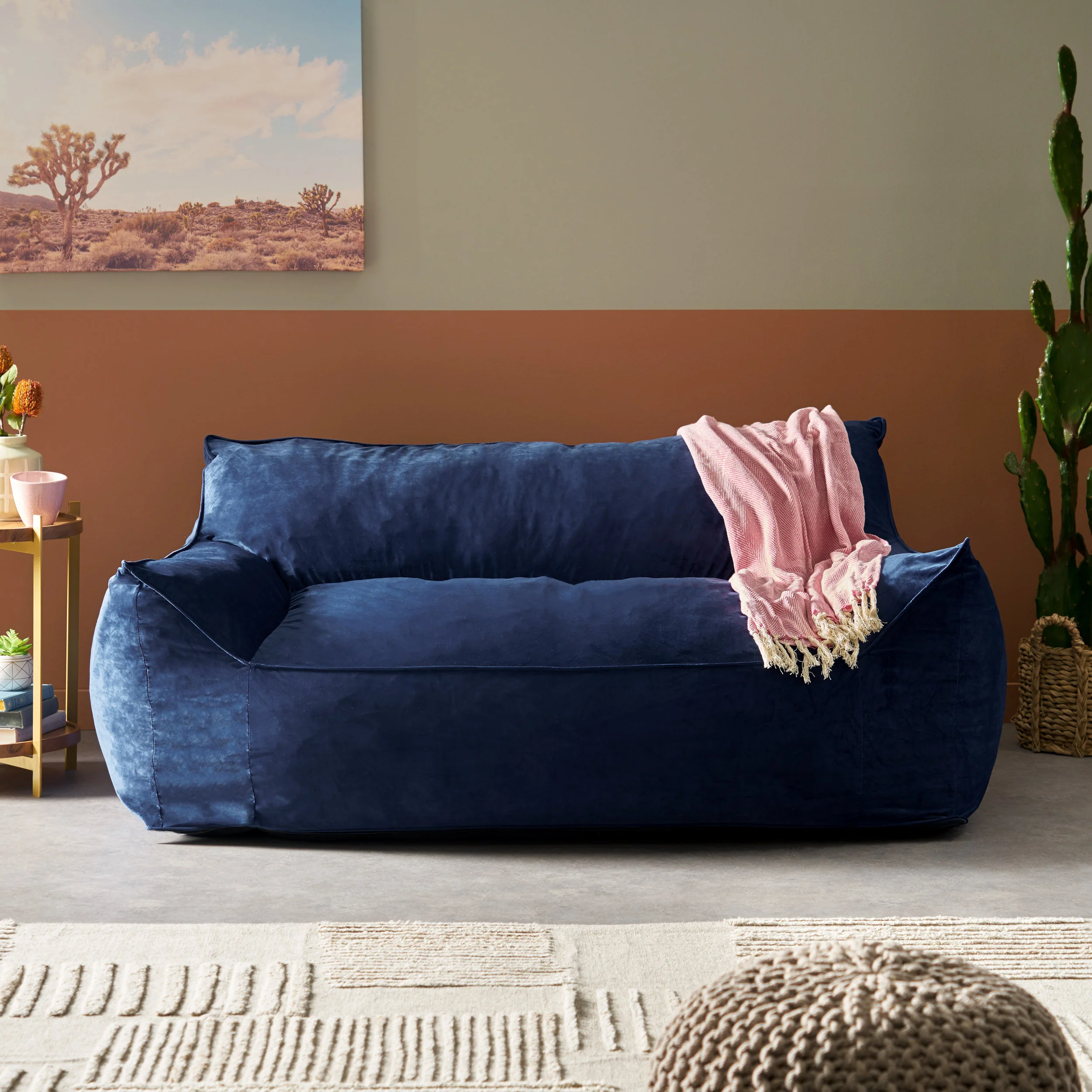 Calef Modern Velveteen 2 Seater Oversized Bean Bag Chair with Armrests - furnishings