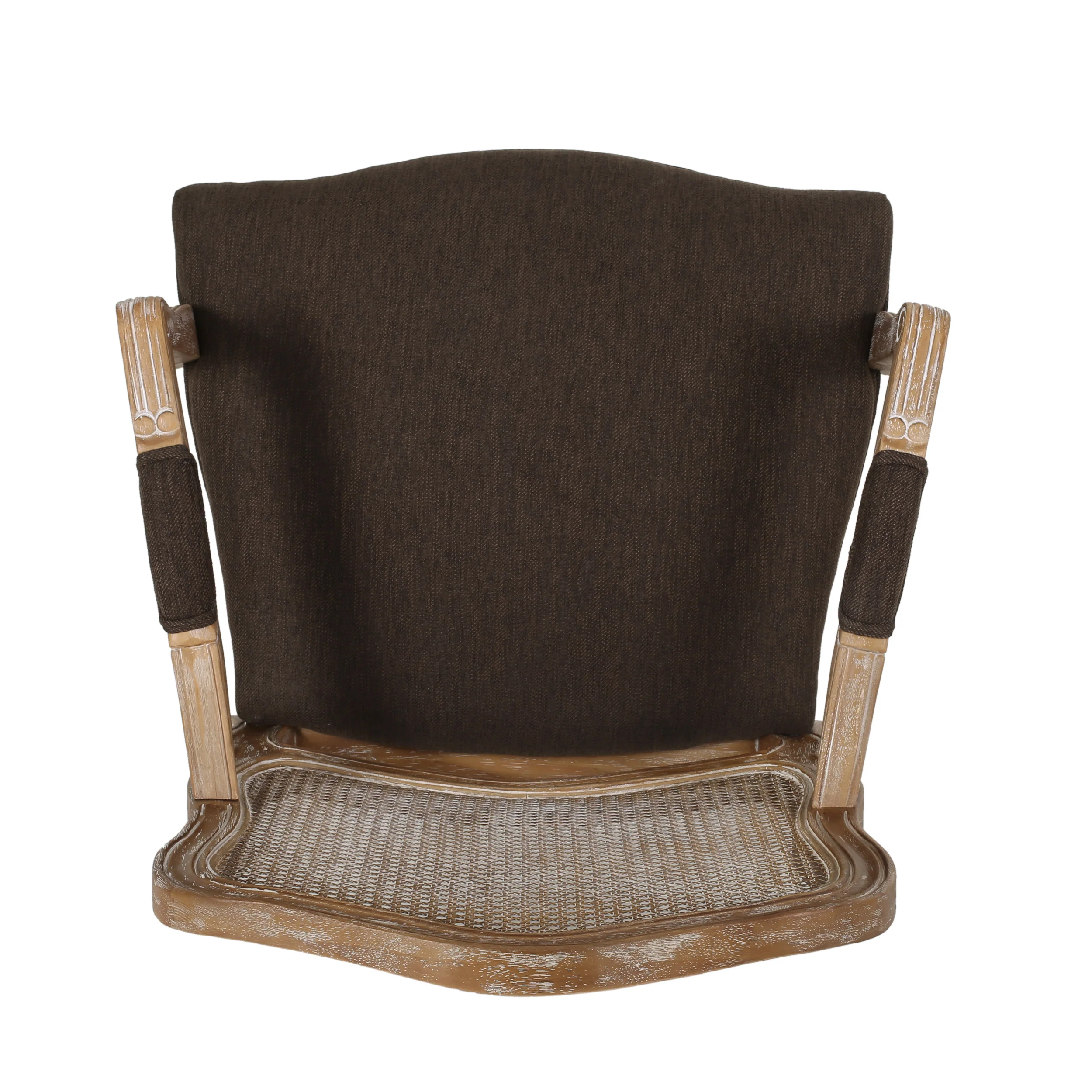 Biorn French Country Wood and Cane Upholstered Dining Armchair - furnishings