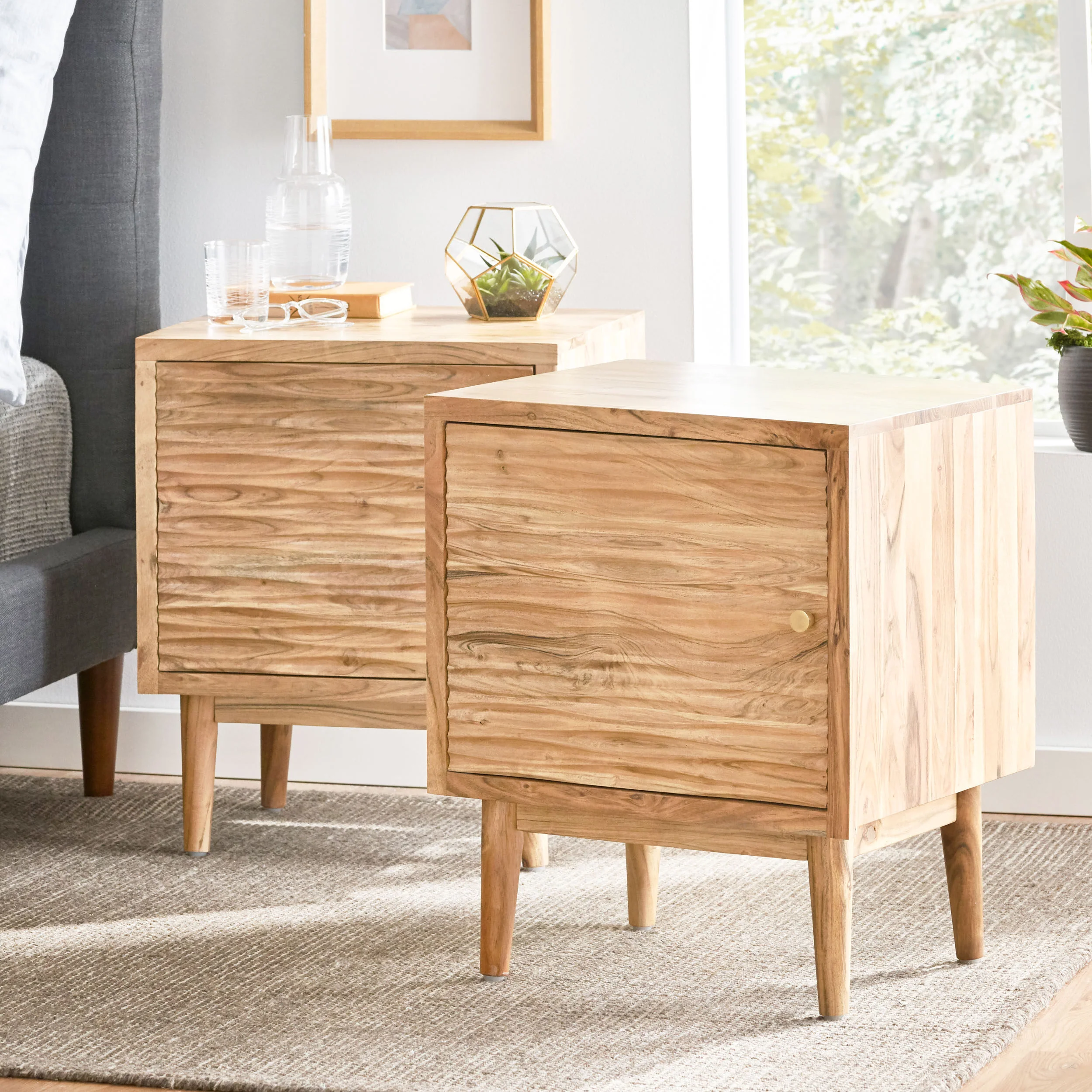 Luttrell Handcrafted Boho Acacia Wood Nightstands, Set of 2, Natural - furnishings