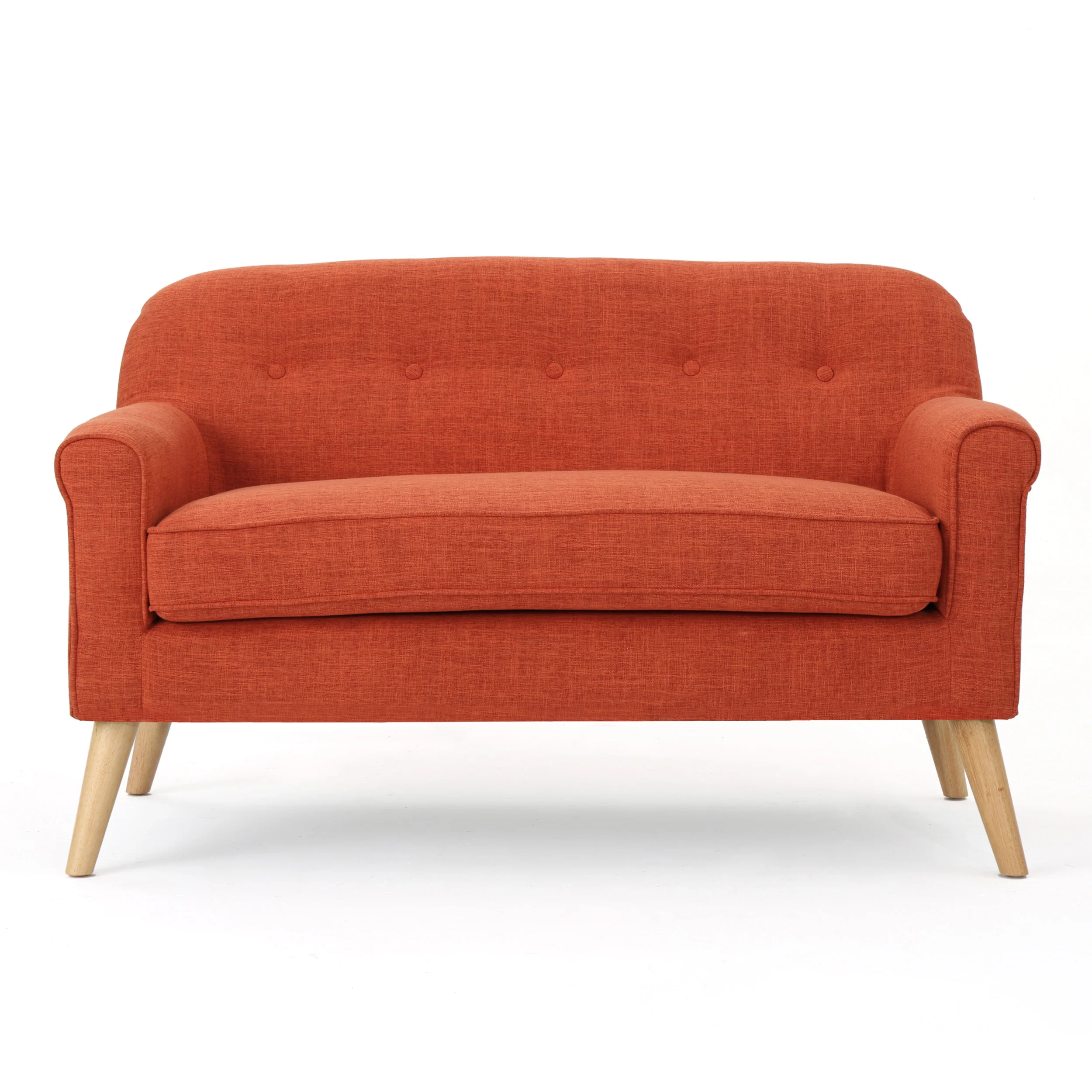 Mia Mid-Century Modern Button Tufted Fabric Upholstered Loveseat w/ Tapered Legs - furnishings