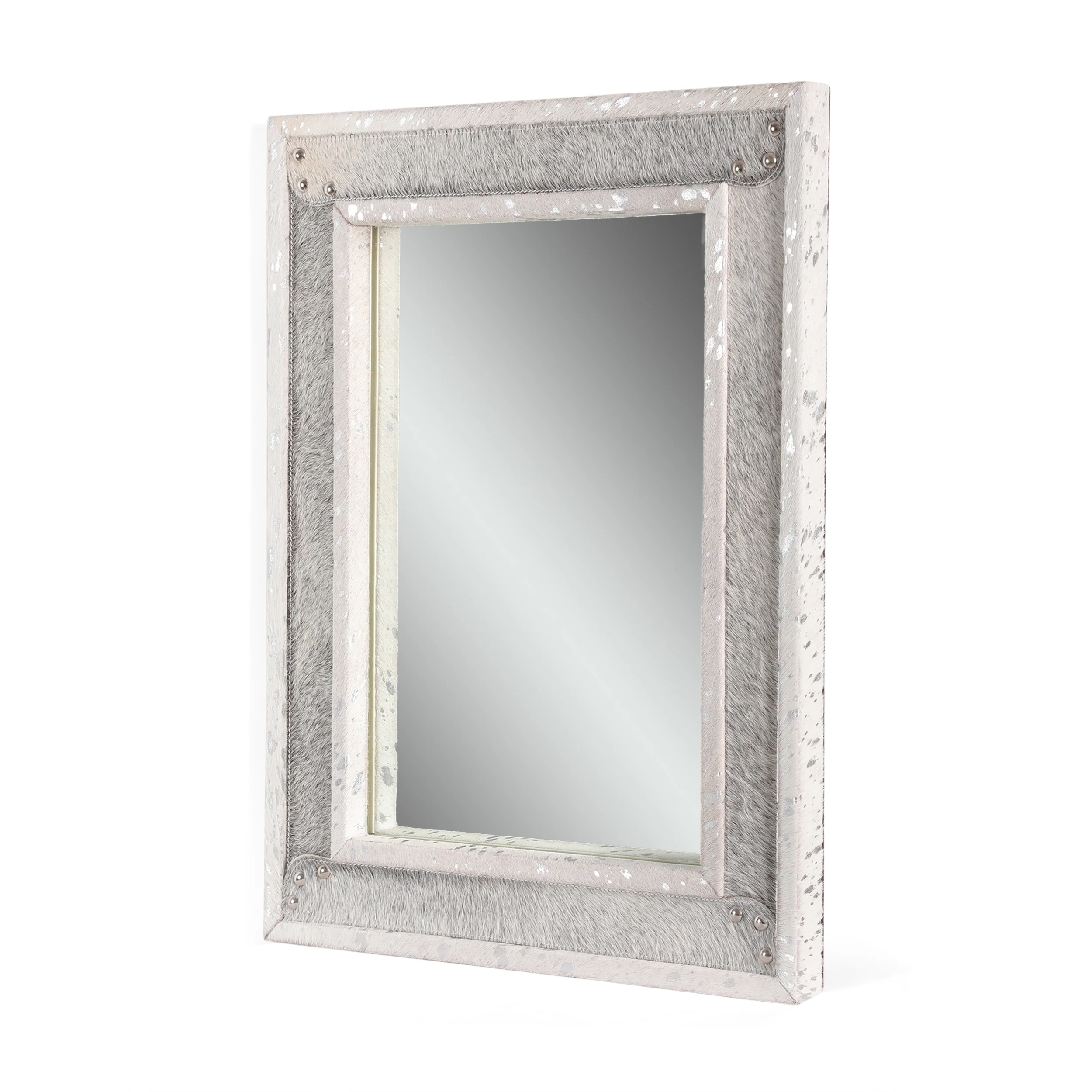 Hortense Handcrafted Boho Studded Leather Rectangle Wall Mirror - furnishings