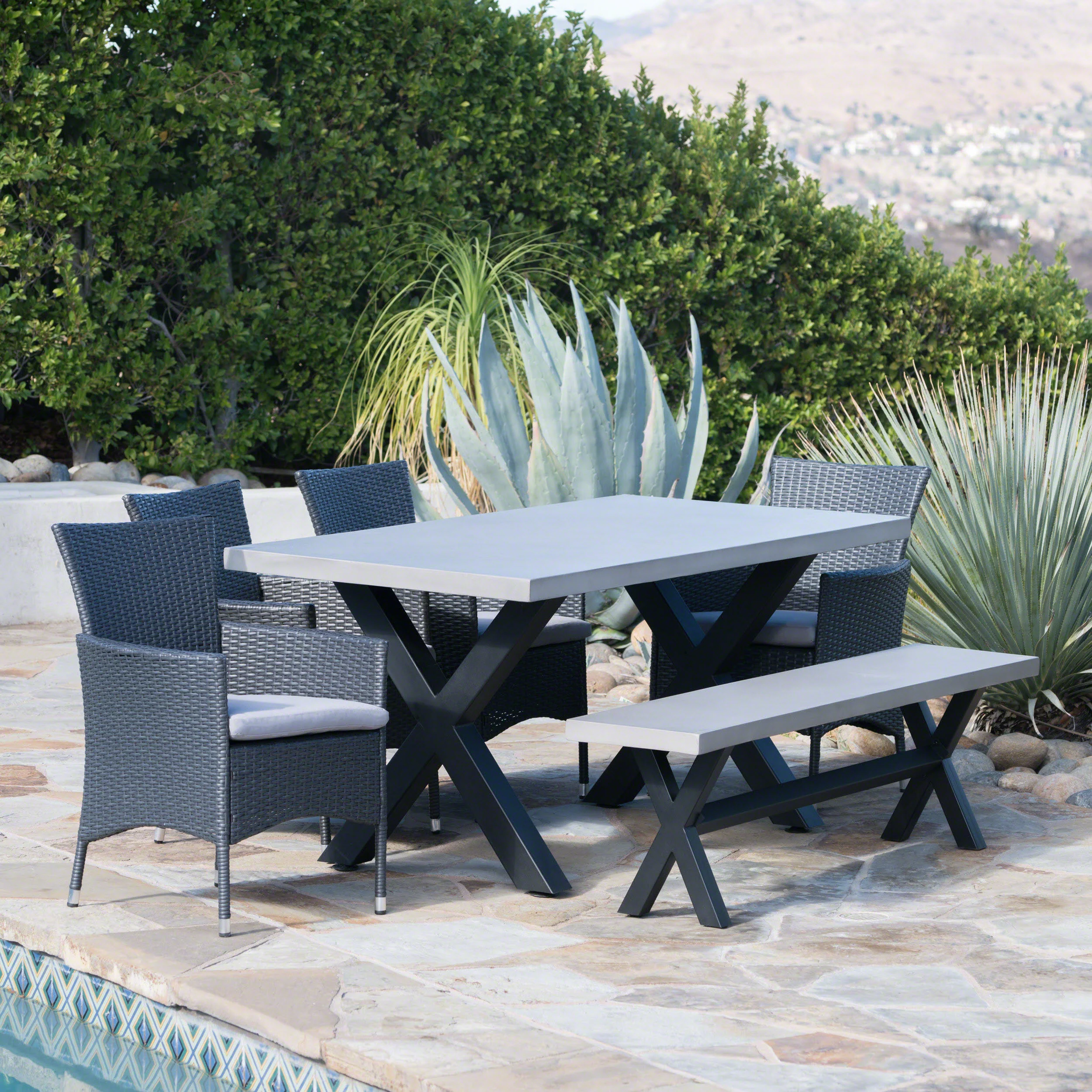 Jaston Outdoor 6 Piece Grey Wicker Dining Set - furnishings