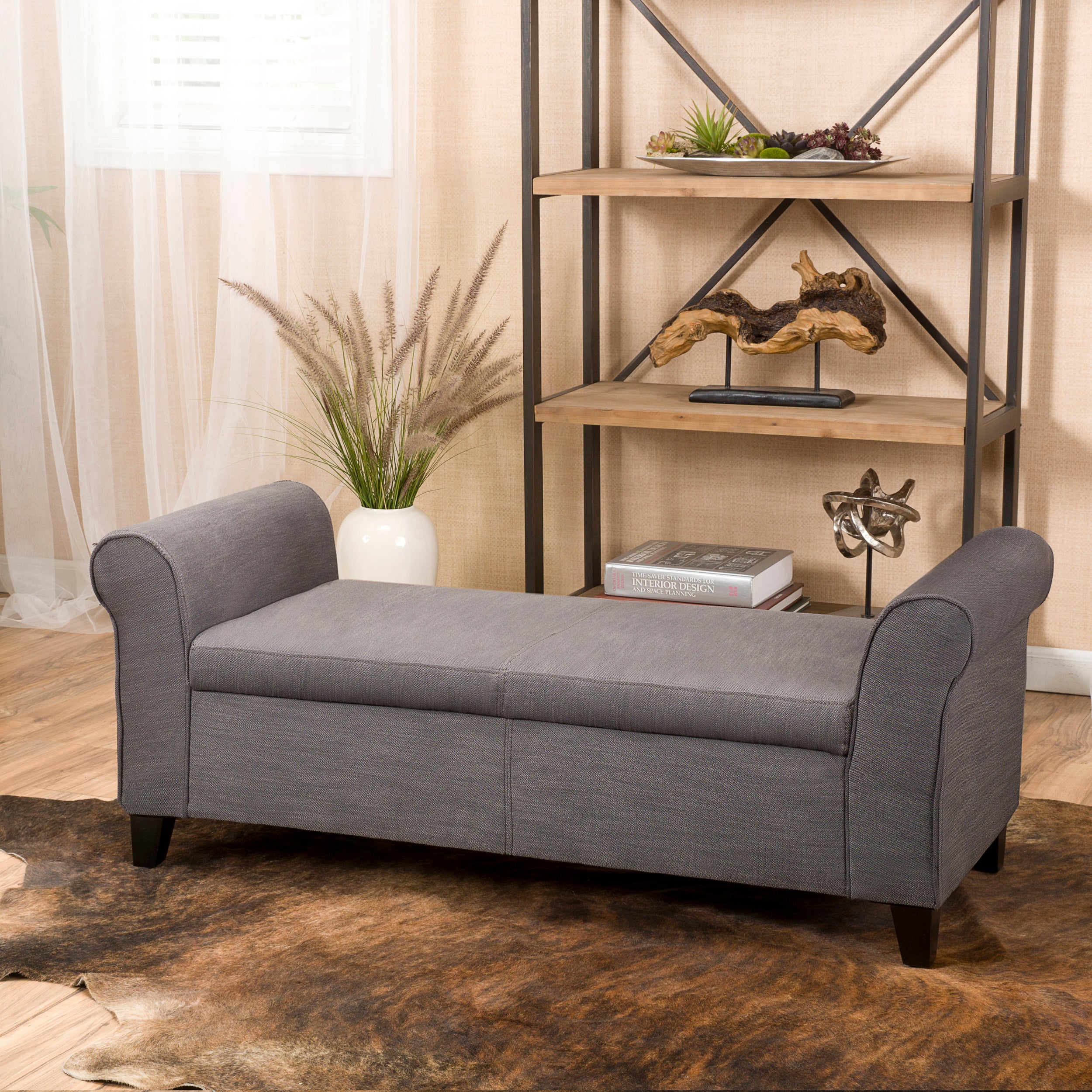 Danbury Contemporary Fabric Upholstered Storage Ottoman Bench with Rolled Arms - furnishings