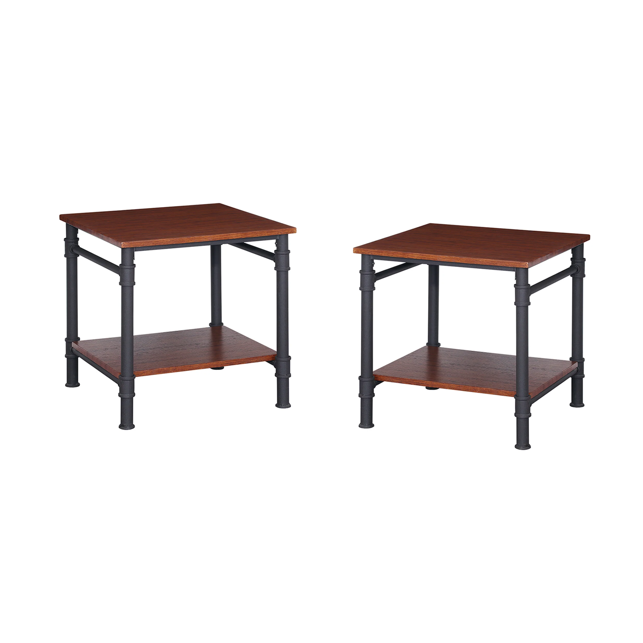 Mila Industrial Faux Wood End Tables (Set of 2), Teak - furnishings