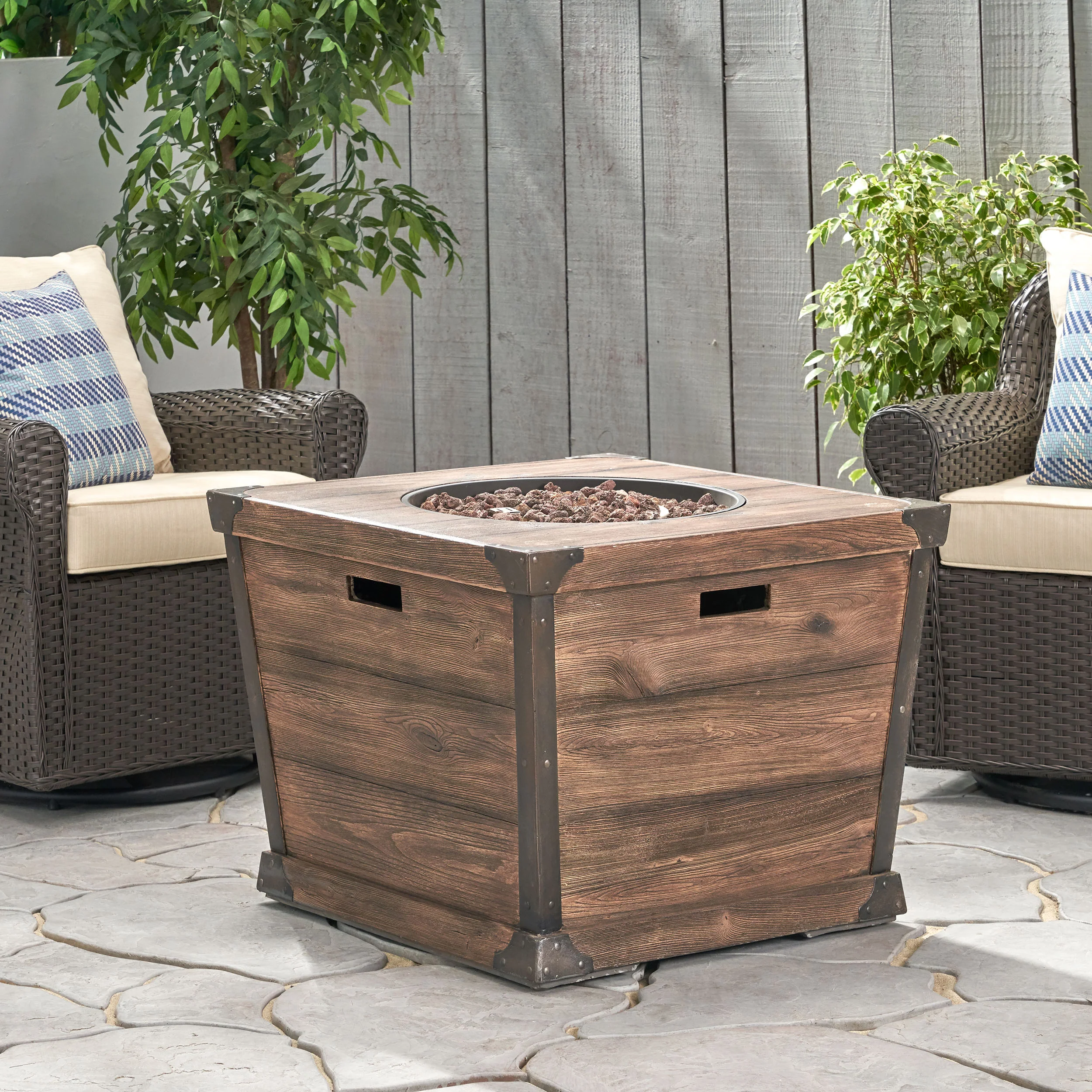 Madge Outdoor Brown 32 Inch Square Fire Pit - 40,000 BTU - furnishings