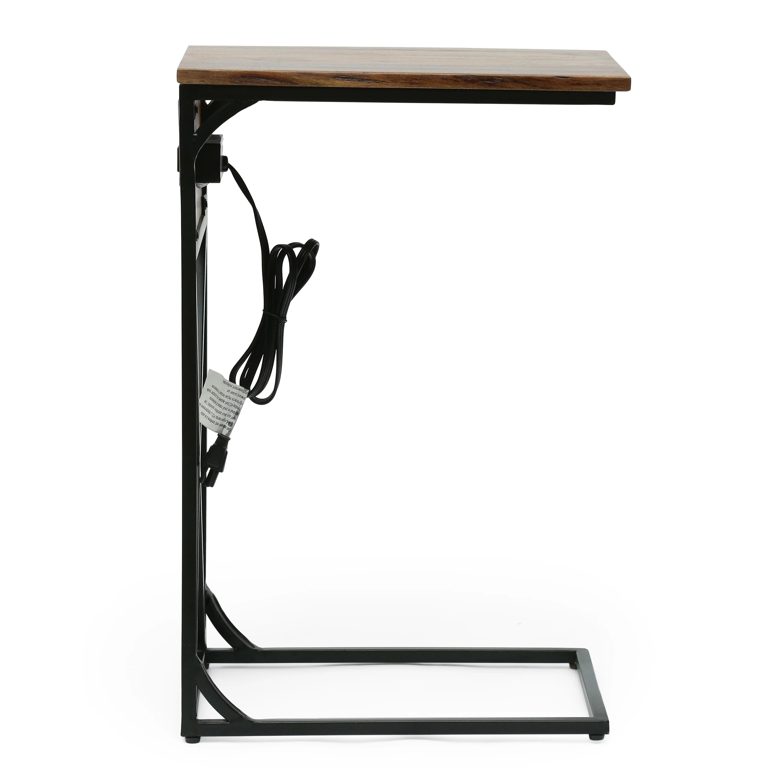 Sunqueen Modern Industrial Handcrafted Acacia Wood C-Shaped Side Table with Charging Port, Natural and Black - furnishings