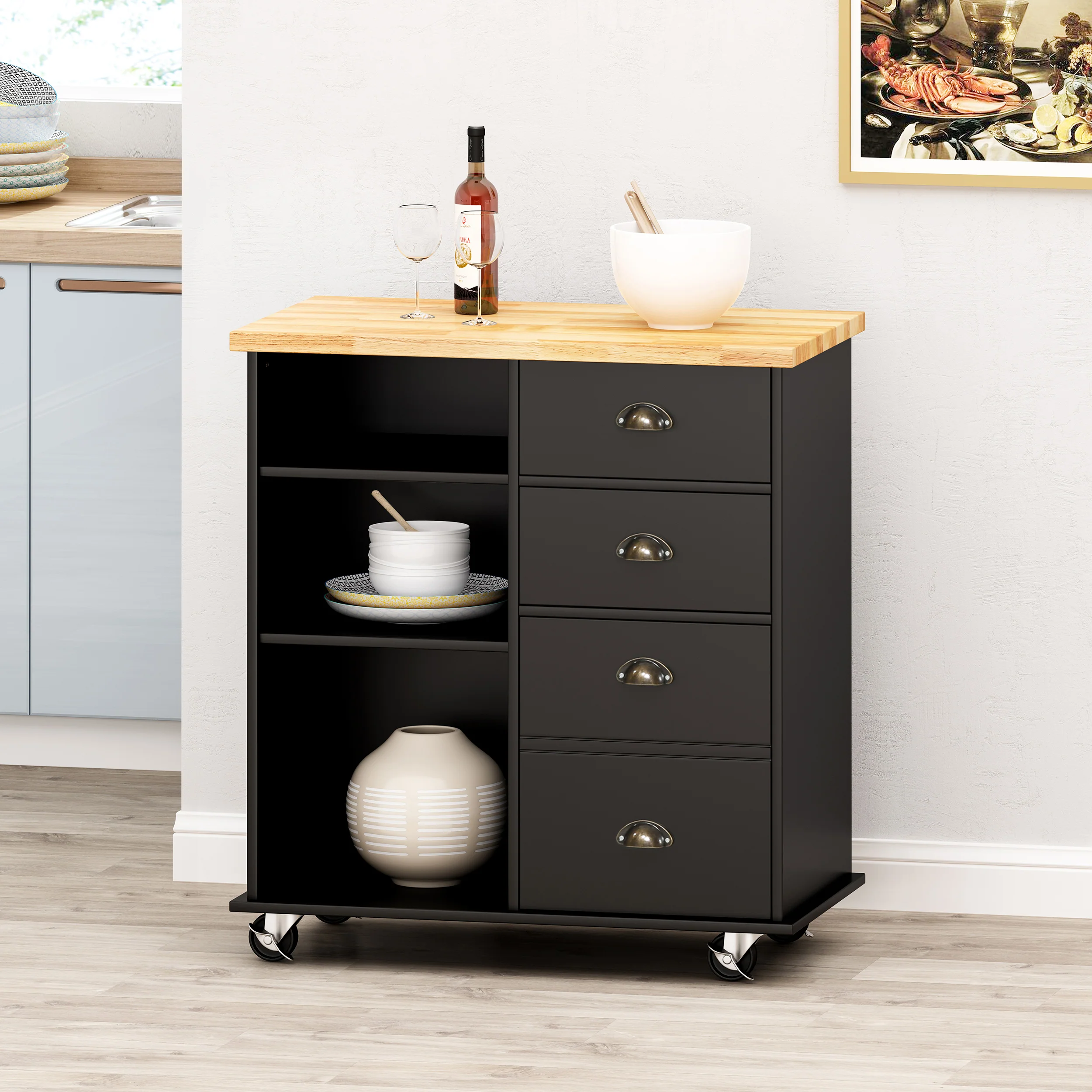 Yohaan Contemporary Kitchen Cart with Wheels - furnishings