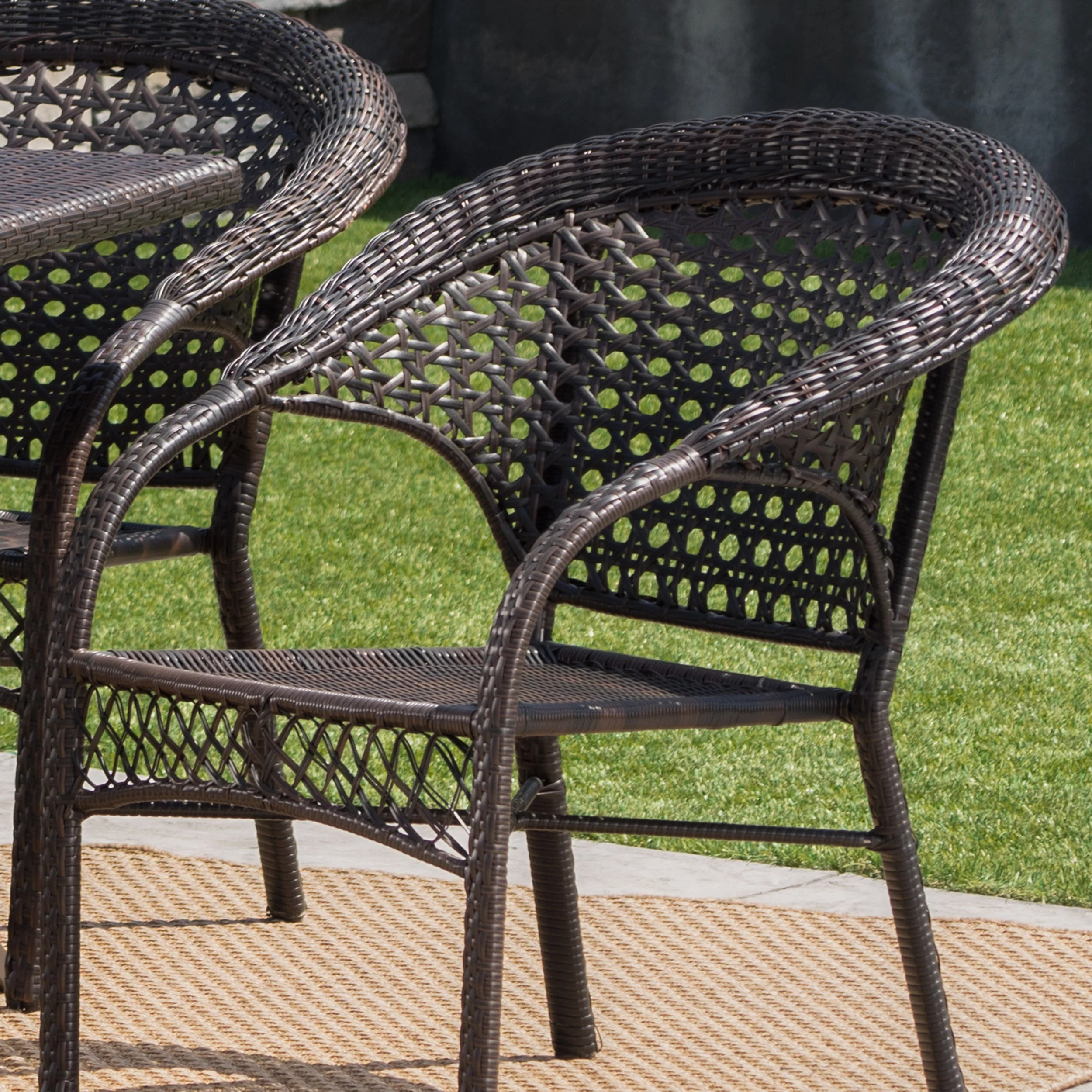 Ursula Outdoor 7 Piece Multi-Brown Wicker Dining Set - furnishings