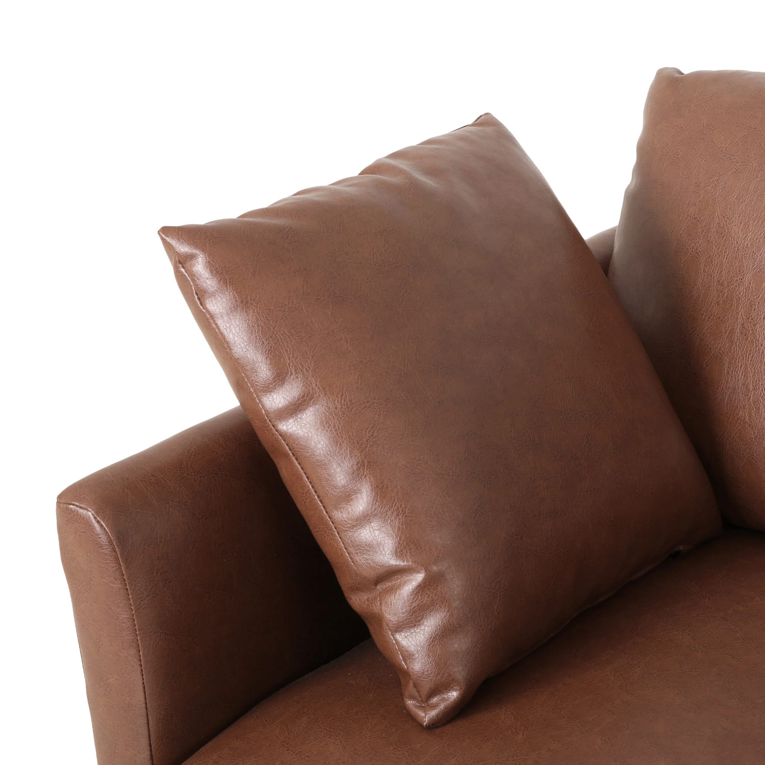 Syosset Modern Faux Leather 3 Seater Sofa with Pillows - furnishings
