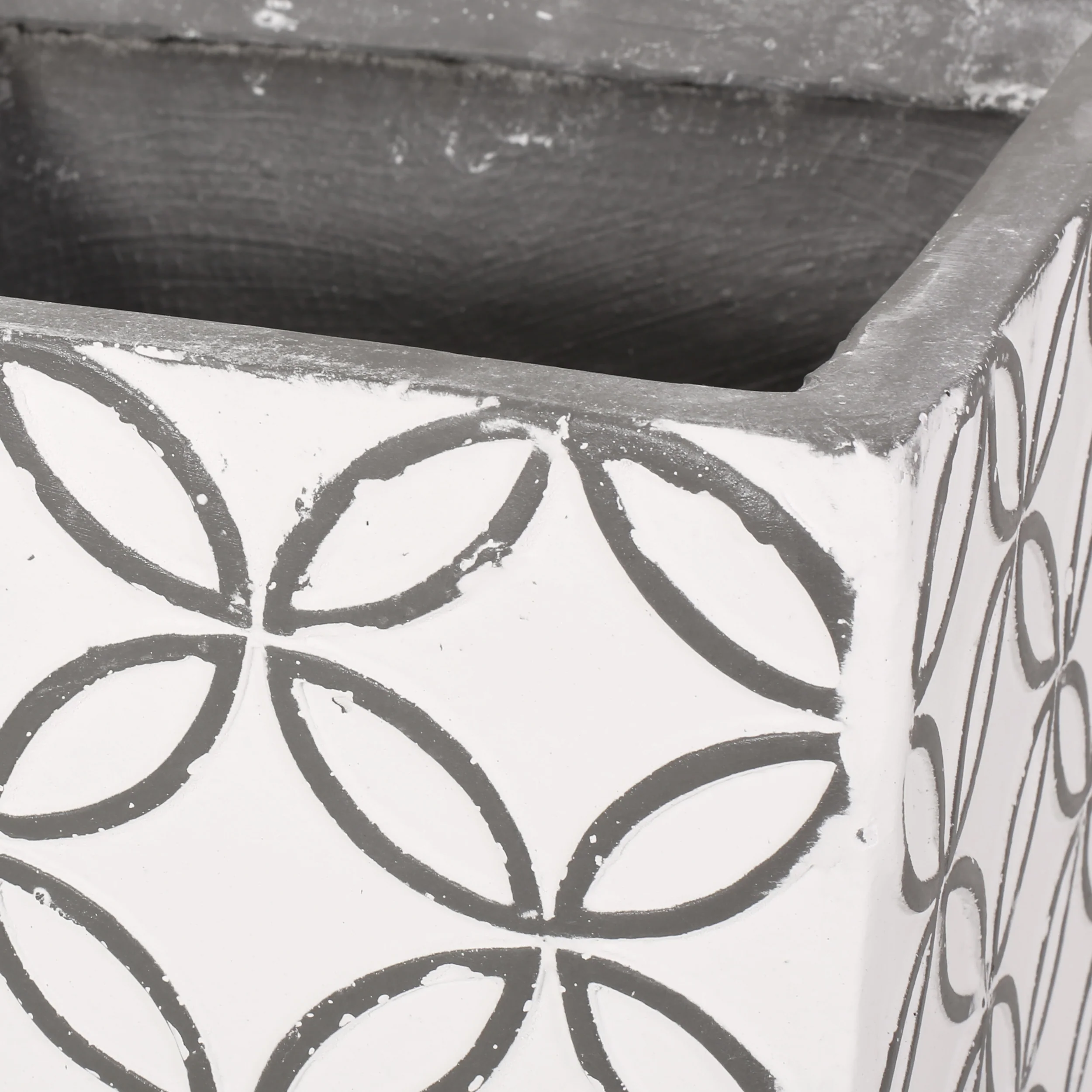 Hartselle Outdoor Medium and Large Cast Stone Planter Set, White with Gray - furnishings