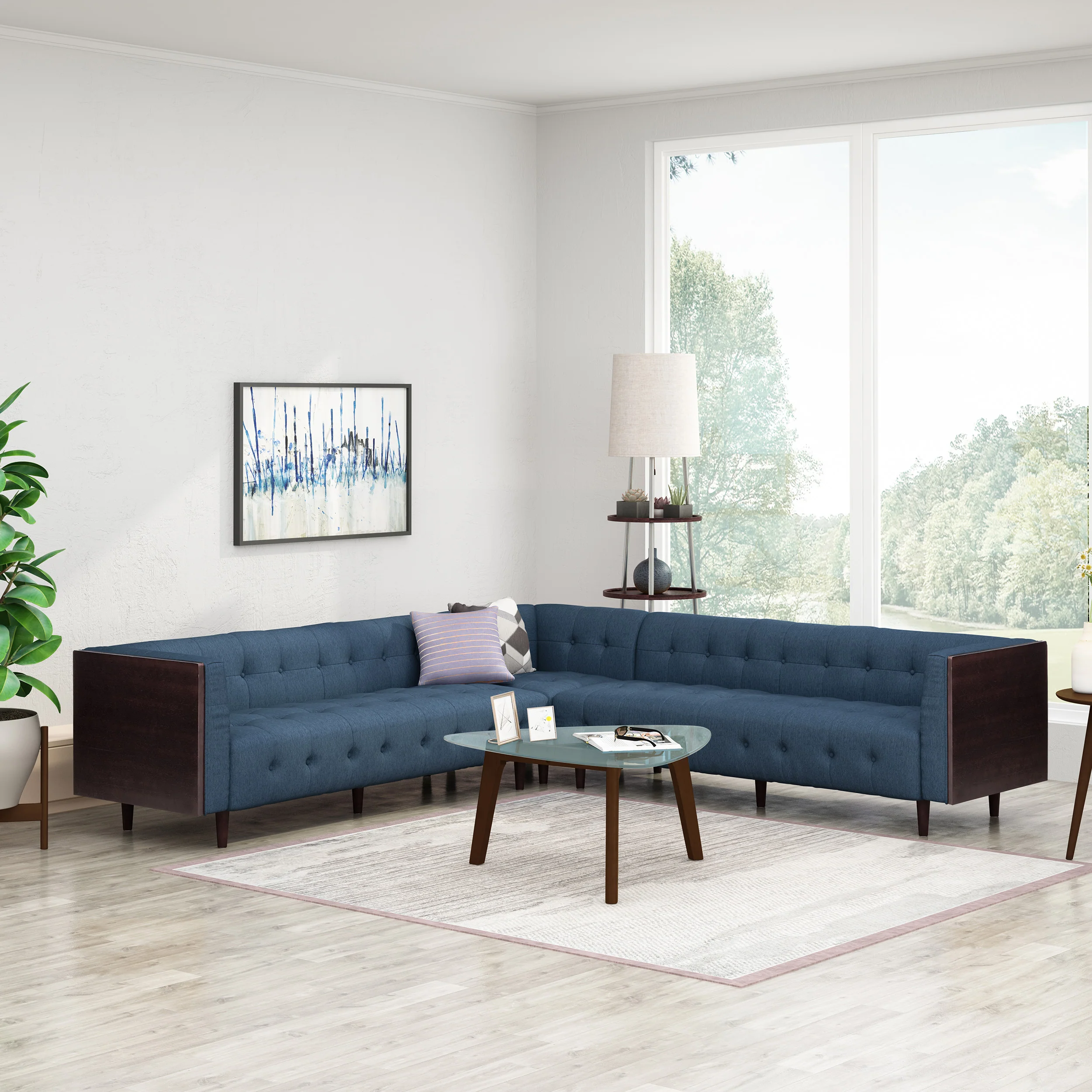 Warnock Mid-Century Modern Fabric Tufted Sectional Sofa Set - furnishings