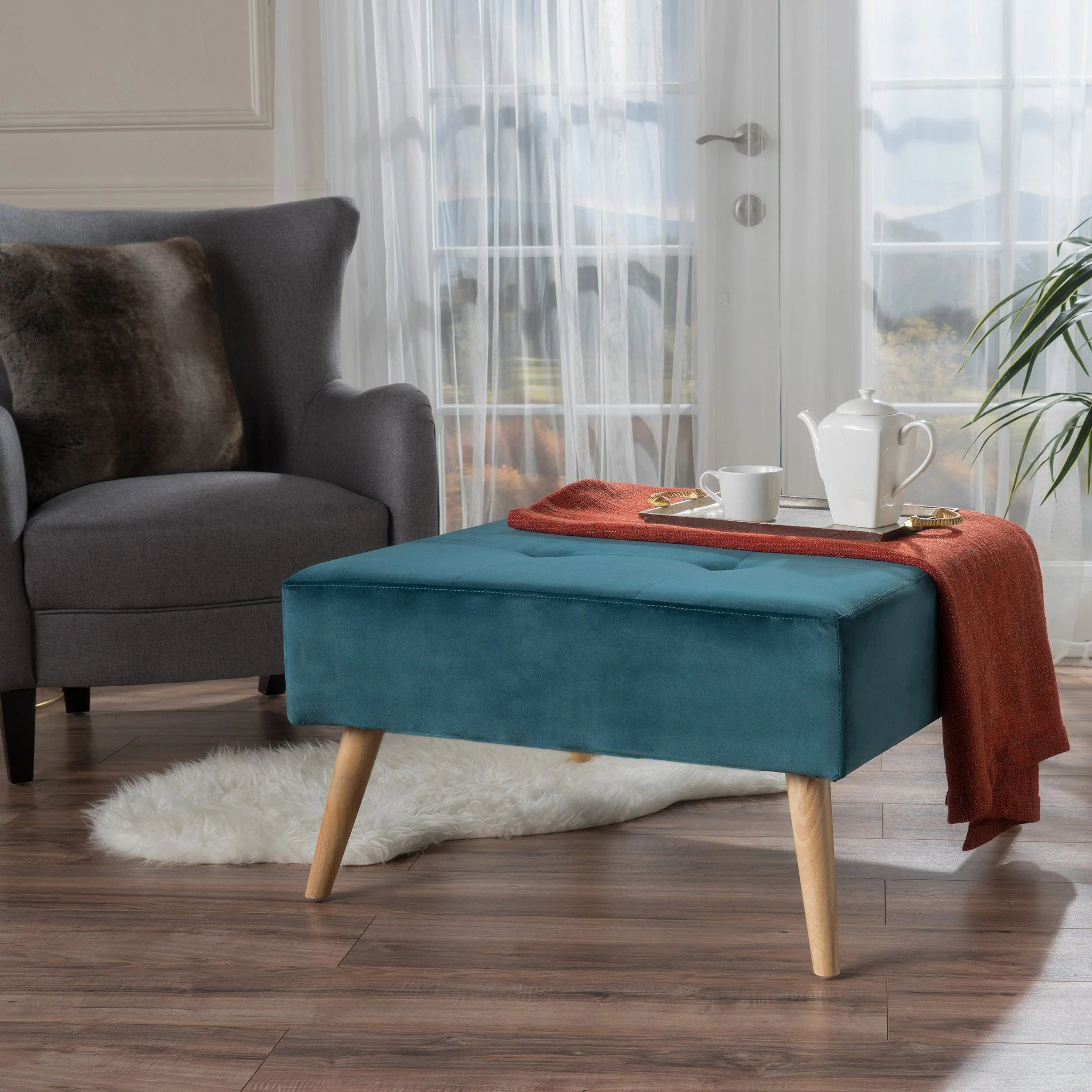 Coastwood Mid-Century Fabric Square Ottoman Coffee Table - furnishings
