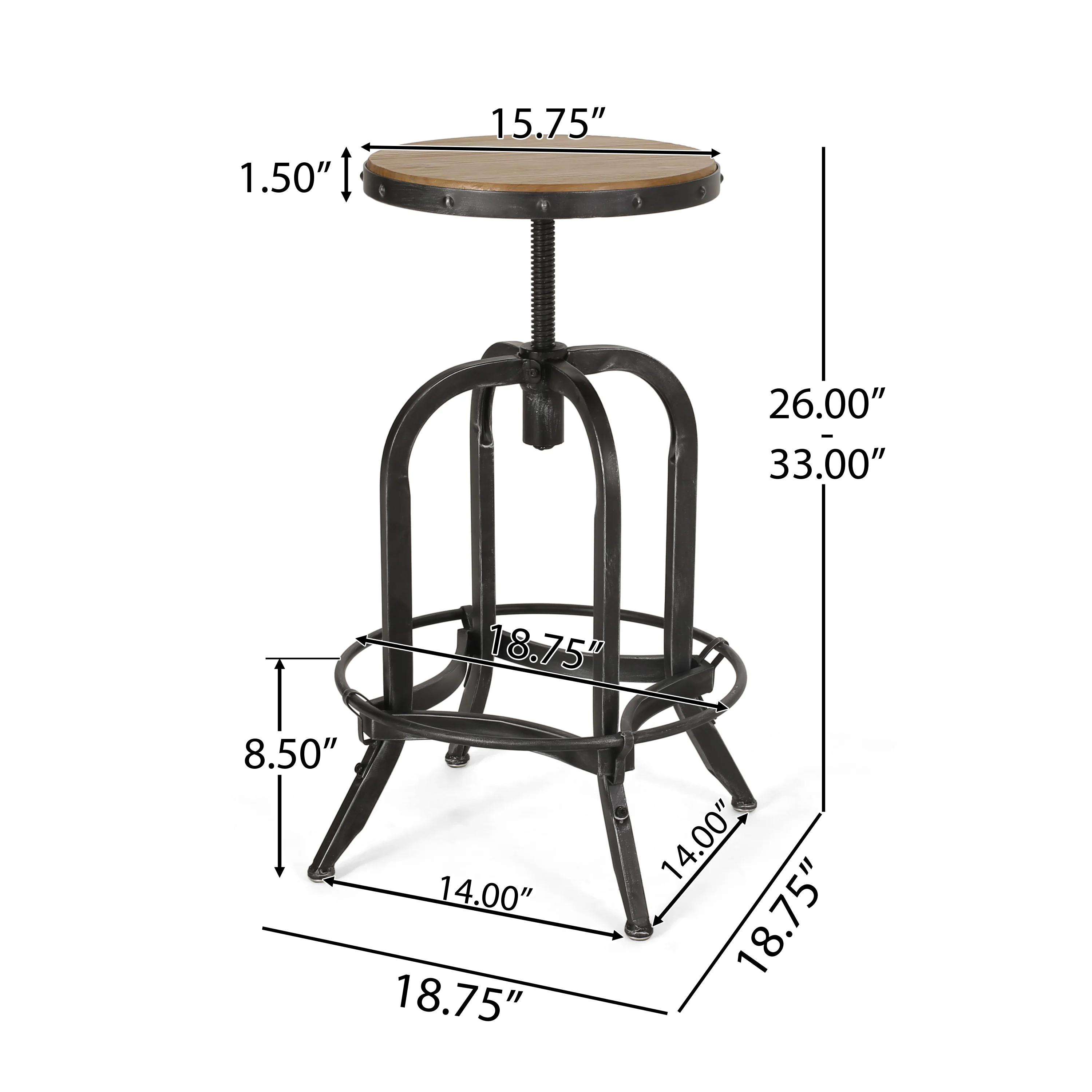 Cedarville Industrial Firwood Adjustable Height Swivel Barstools, Set of 2, Antique Natural and Pewter - furnishings