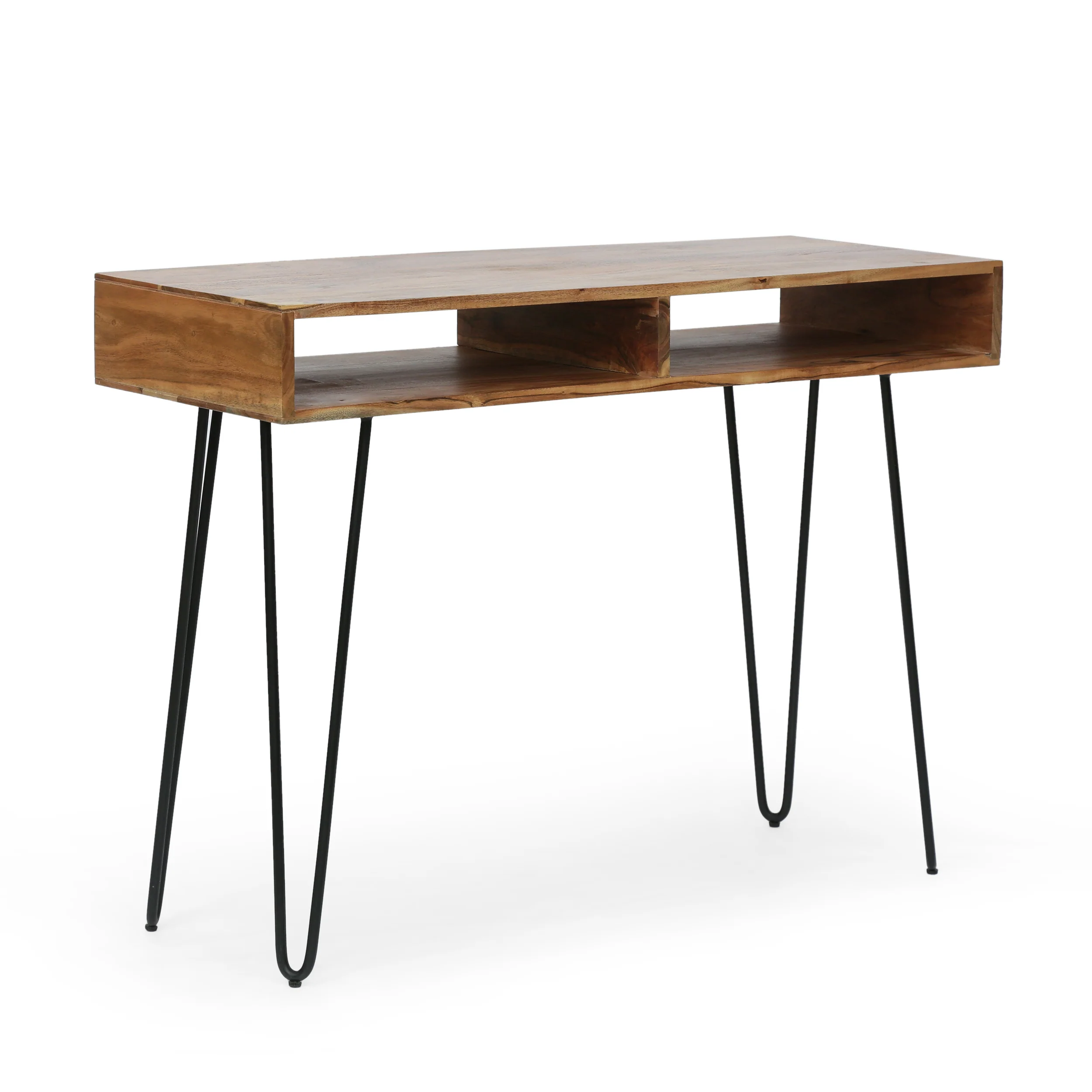 Reidsville Modern Industrial Handcrafted Acacia Wood Storage Desk with Hairpin Legs - furnishings