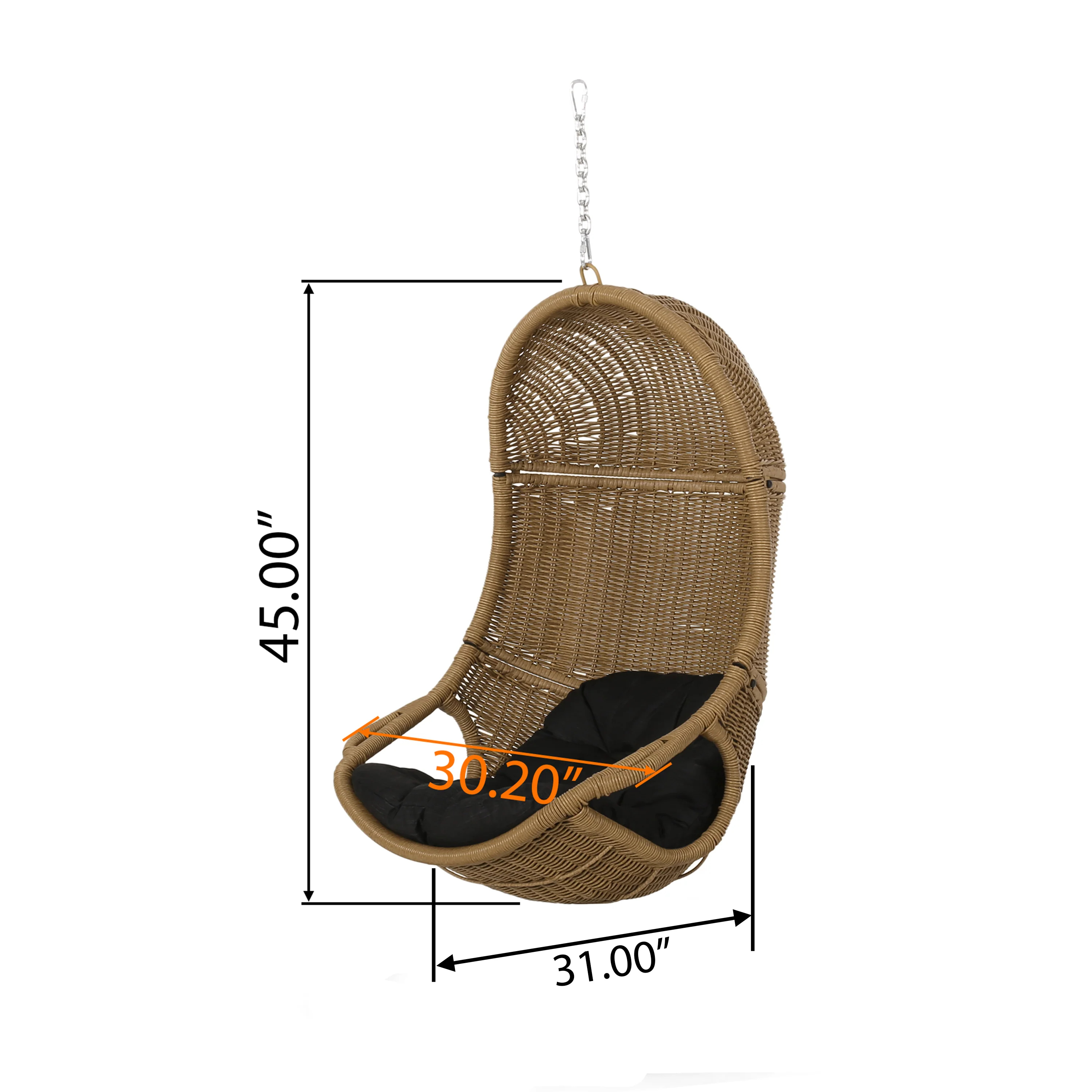Yukon Outdoor Wicker Hanging Basket Chair with Cushions - furnishings