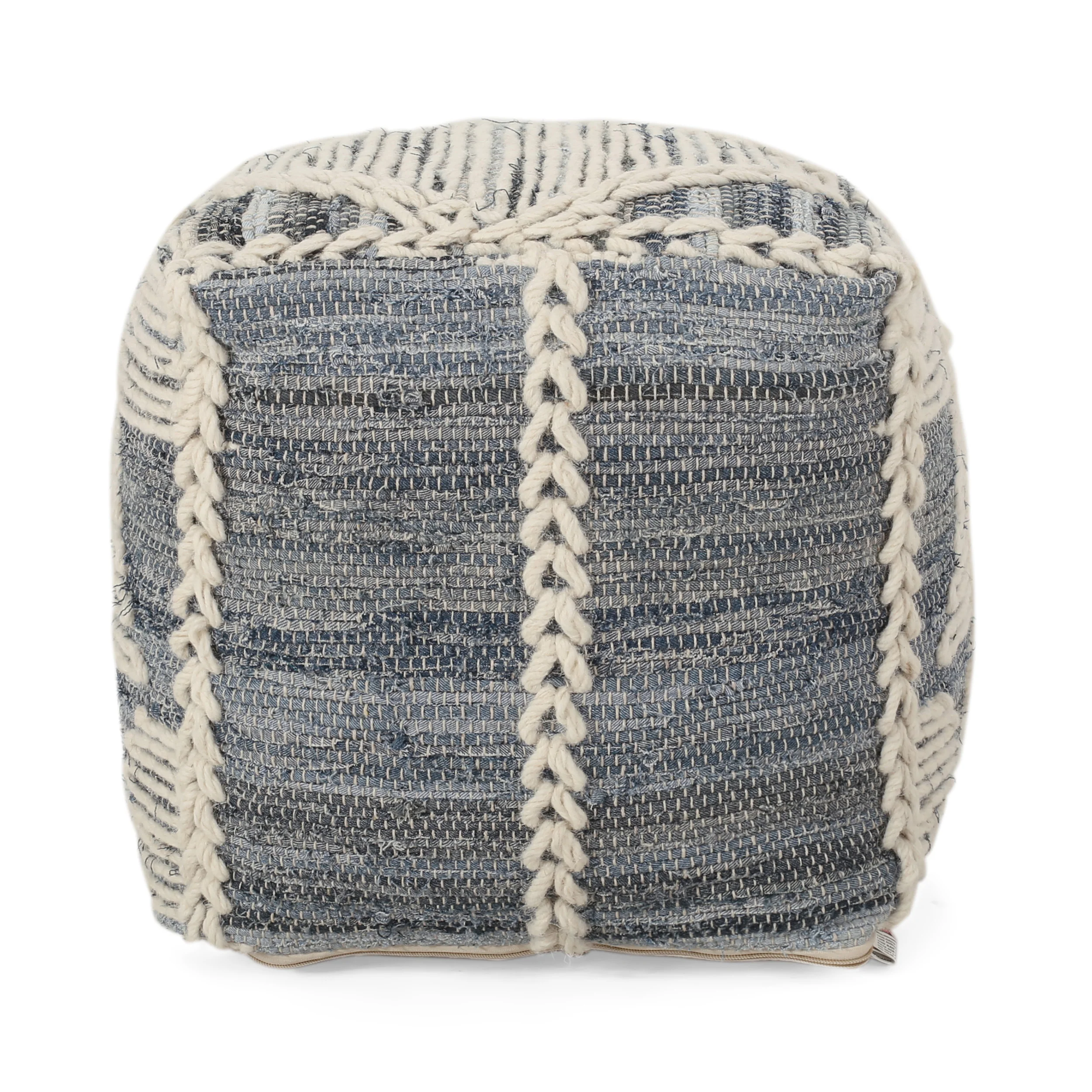 Calera Handcrafted Boho Fabric Cube Pouf - furnishings