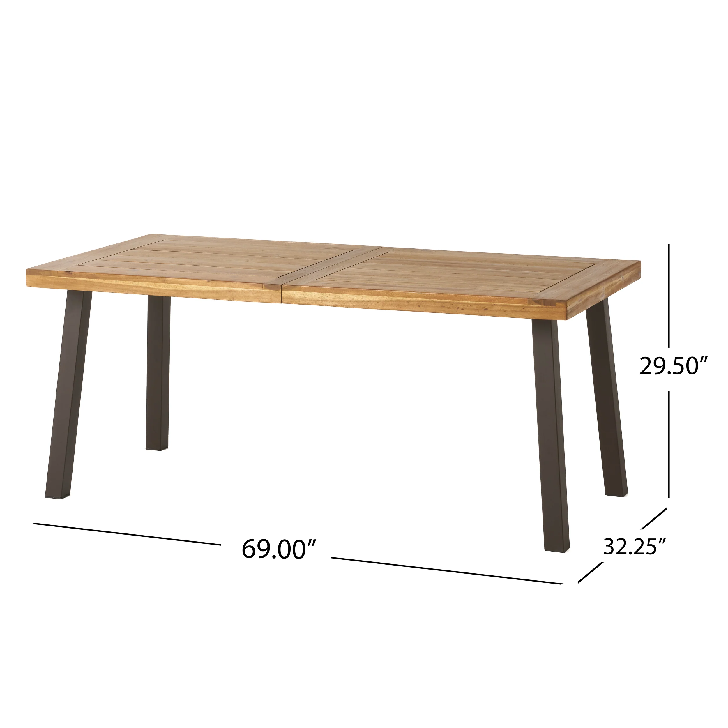 Rumbrook Farmhouse Acacia Wood and Iron 7 Piece Dining Set, Natural, Rustic Metal, and Rich Mahogany - furnishings