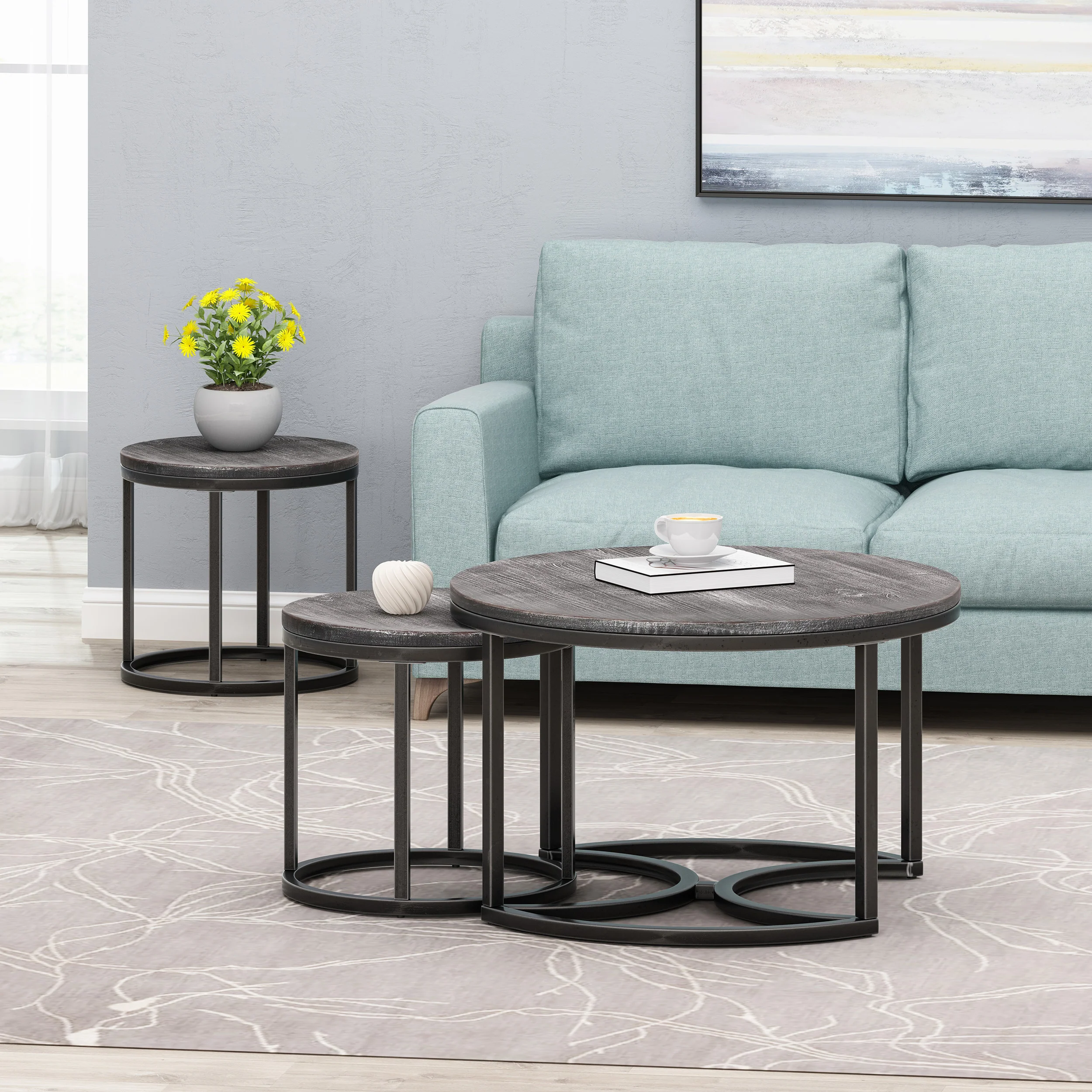 Pia Modern Industrial Coffee Table Set - furnishings